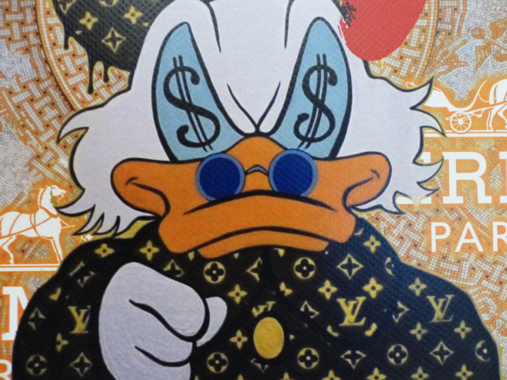 DEATH NYC fertig gerahmte Lithografie ltd. Edit. of 100 "Dagobert Duck Money" 3D Siegel COA