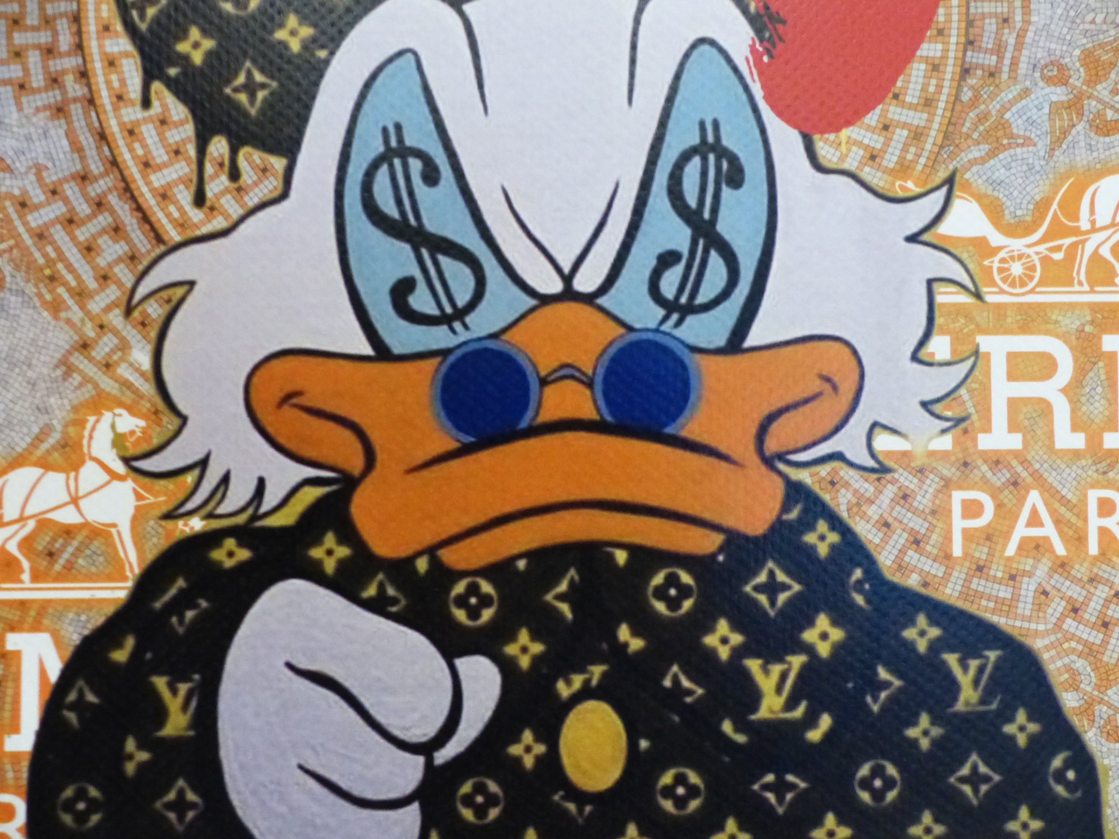 DEATH NYC fertig gerahmte Lithografie ltd. Edit. of 100 "Dagobert Duck Money" 3D Siegel COA