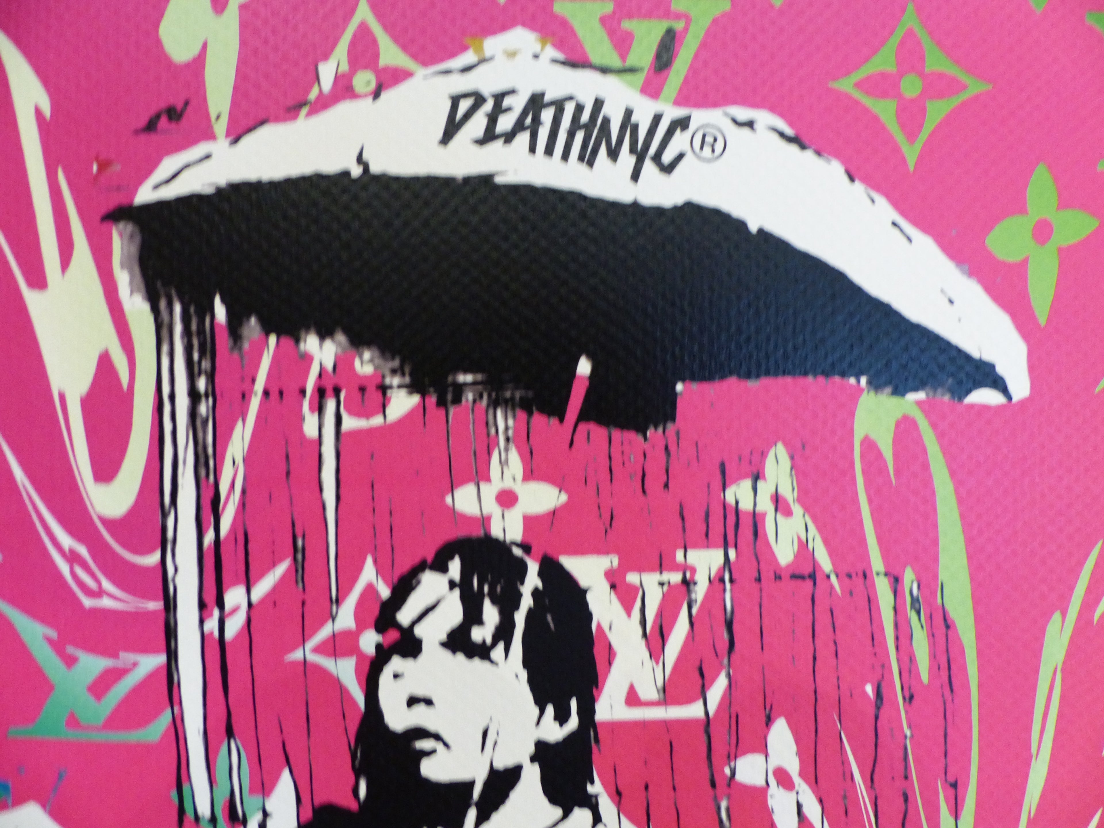 DEATH NYC fertig gerahmte Lithografie ltd. Edit of 100 " Banksy Umbrella Girl purple" 3D Siegel COA