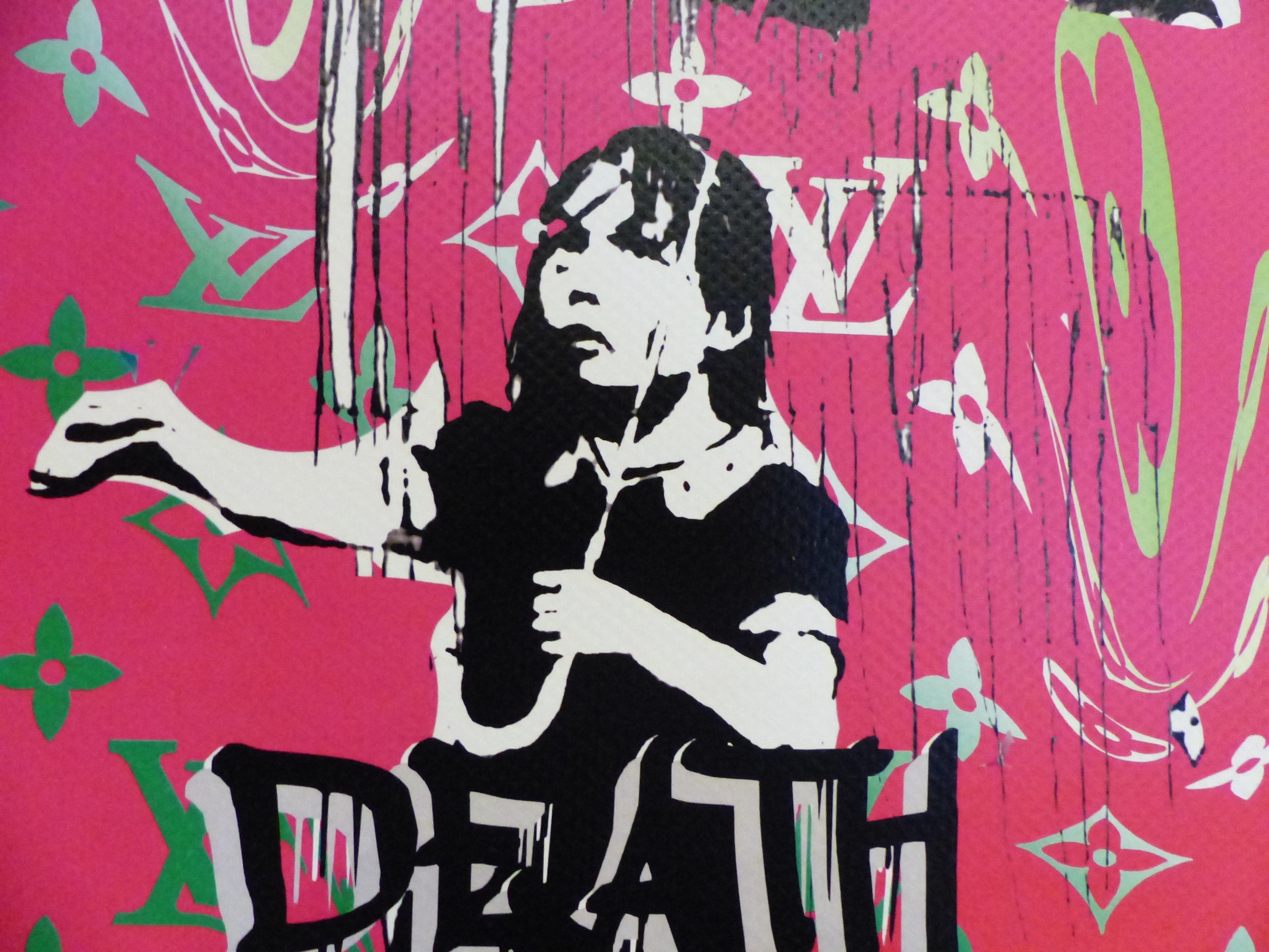 DEATH NYC fertig gerahmte Lithografie ltd. Edit of 100 " Banksy Umbrella Girl purple" 3D Siegel COA