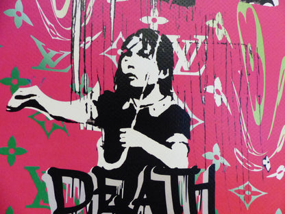 DEATH NYC fertig gerahmte Lithografie ltd. Edit of 100 " Banksy Umbrella Girl purple" 3D Siegel COA