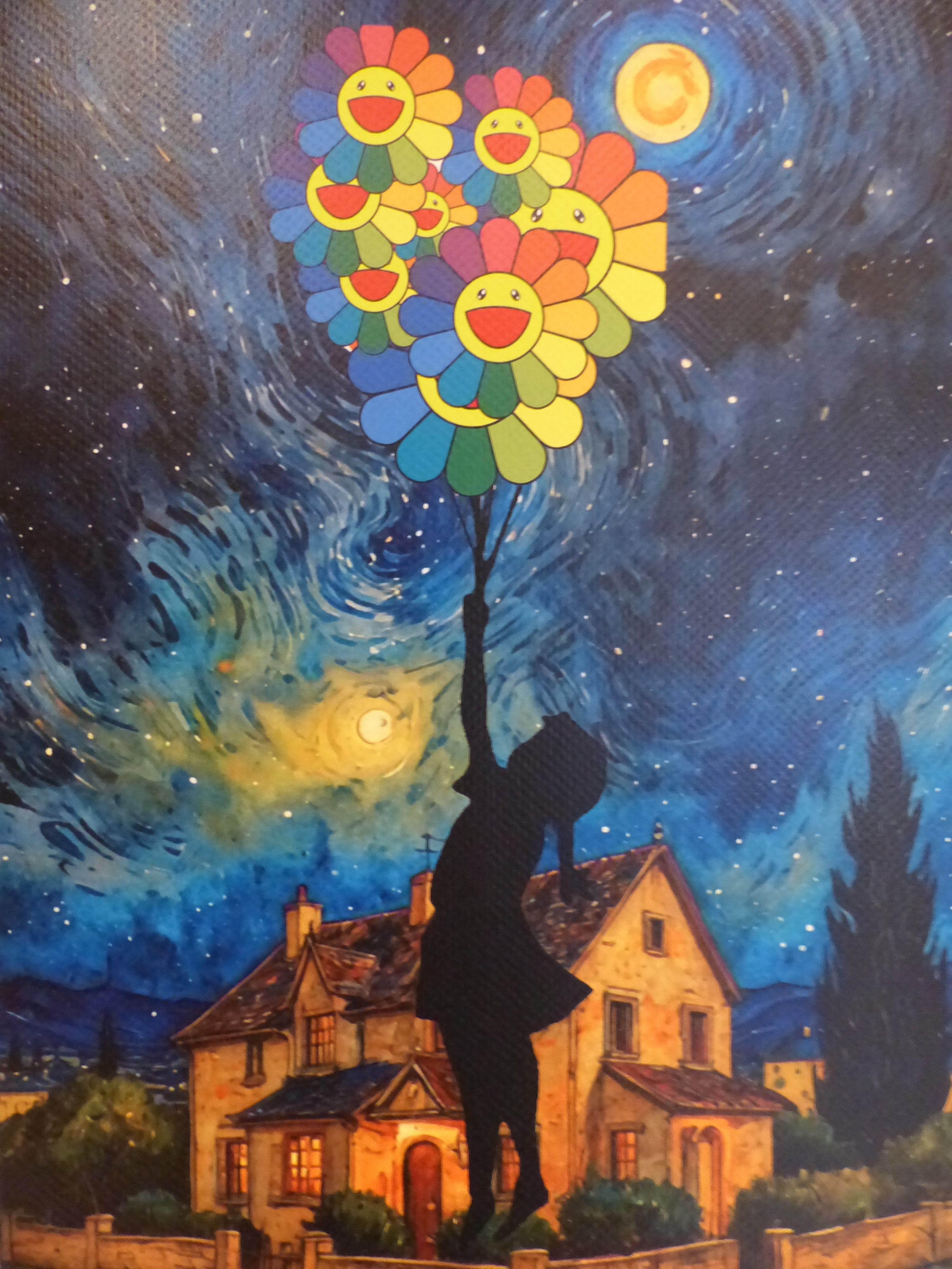 DEATH NYC gerahnmte Lithografie ltd. Edit. of "Balloon Girl van Gogh and Murakami flower" 3D Siegel COA