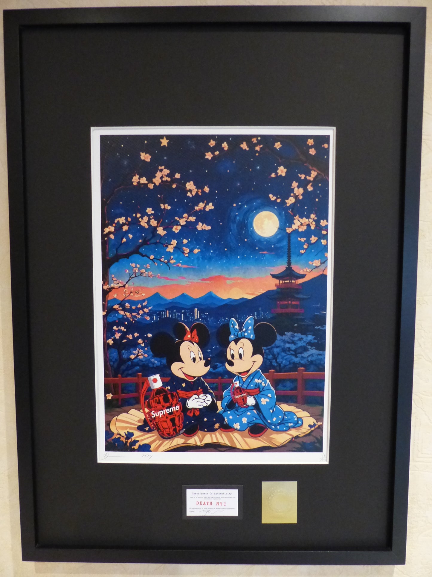 DEATH NYC fertig gerahmte Lithografie ltd. Edit.of 100 "Minnie and Mickey Mouse" 3D Siegel COA