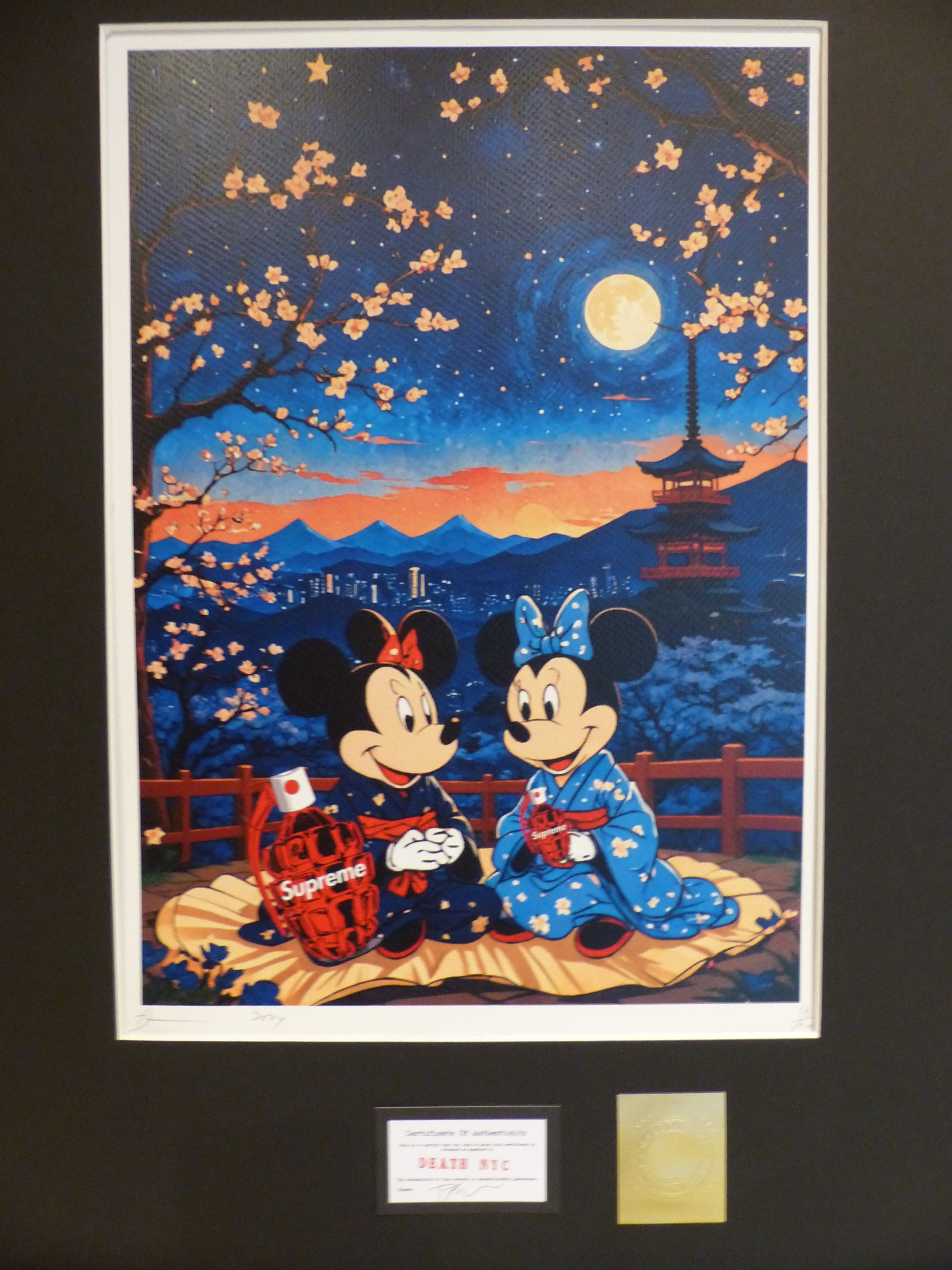 DEATH NYC fertig gerahmte Lithografie ltd. Edit.of 100 "Minnie and Mickey Mouse" 3D Siegel COA