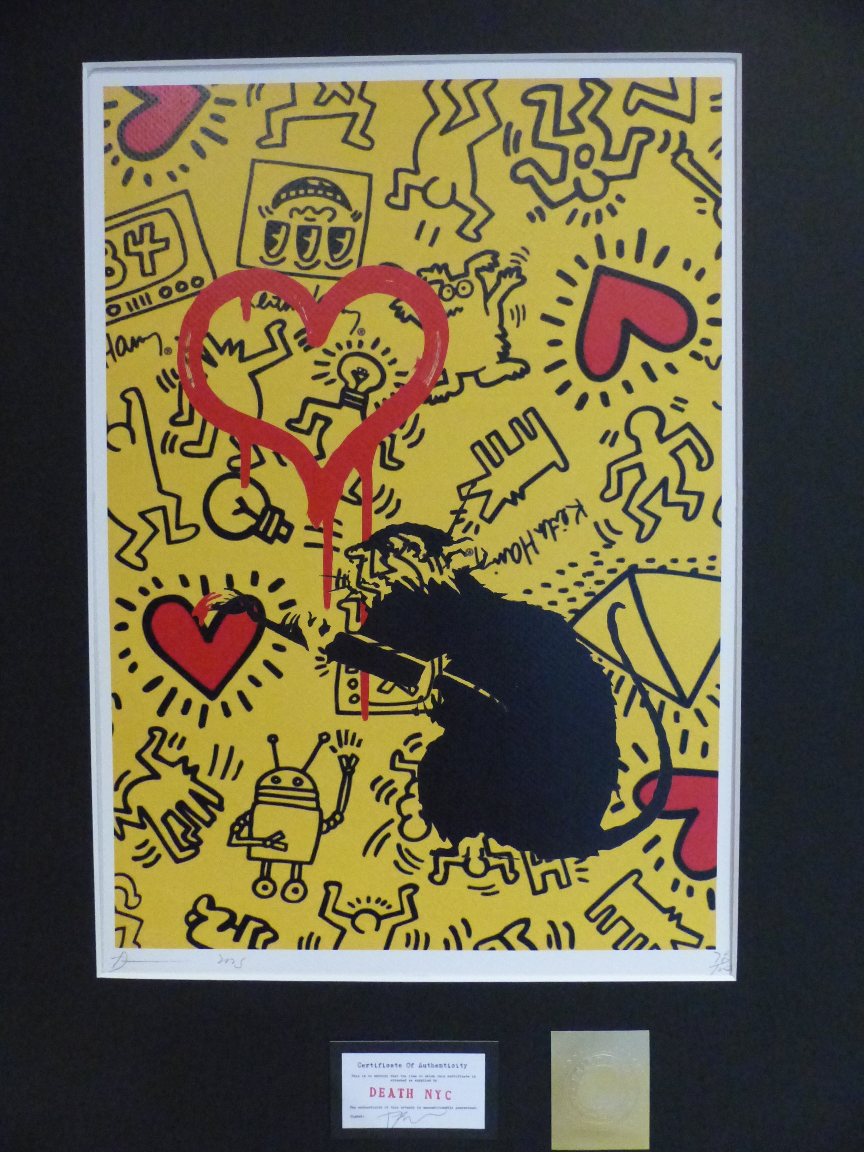 DEATH NYC fertig gerahmte Lithografie ltd.Edit. of 100 "Banksy Love Rat KeithHaring" 3D Siegel and COA