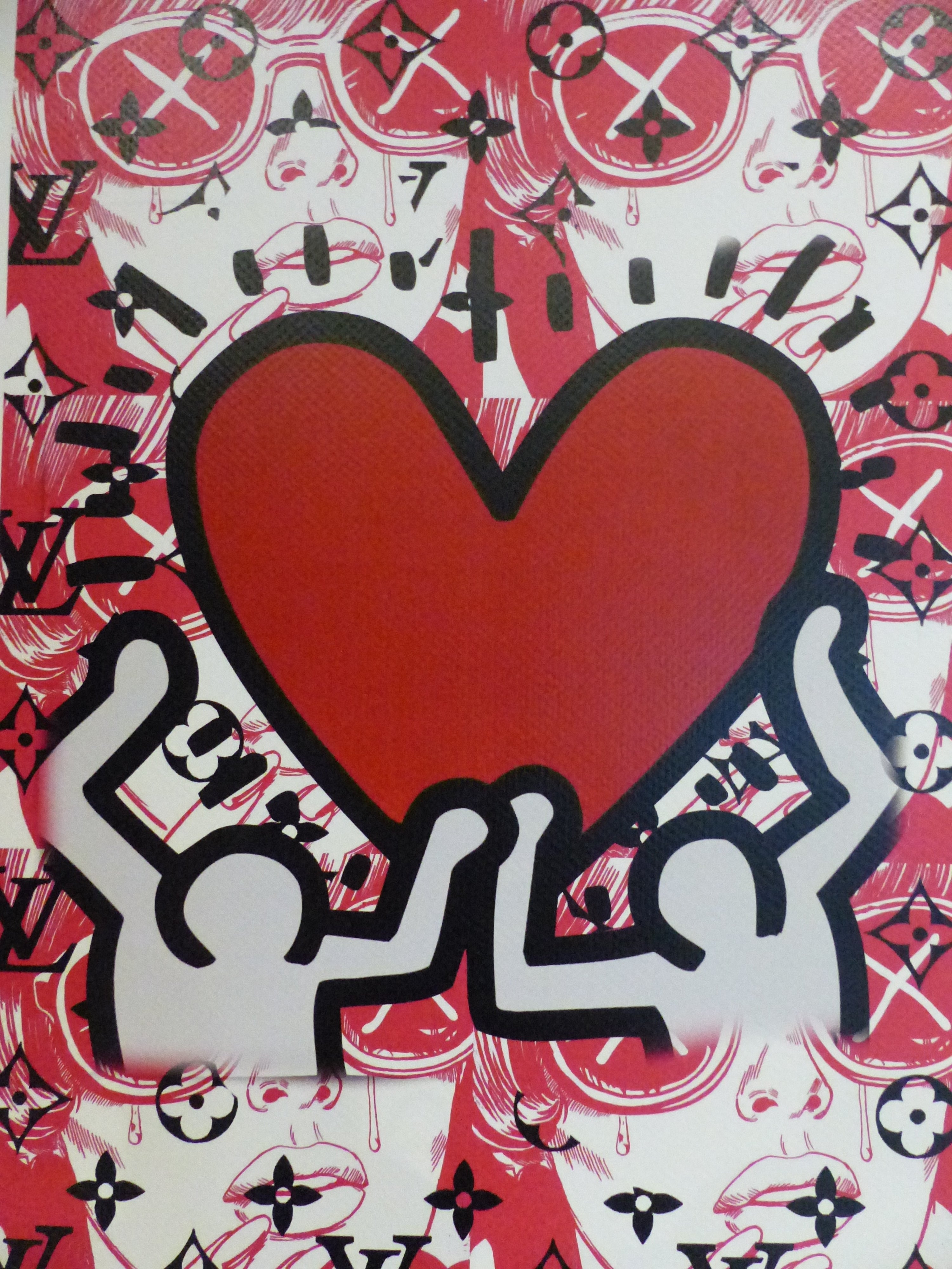 DEATH NYC fertig gerahmte Lithografie ltd.Edit. of 100 "Keith Haring Red Heart" 3D Siegel COA