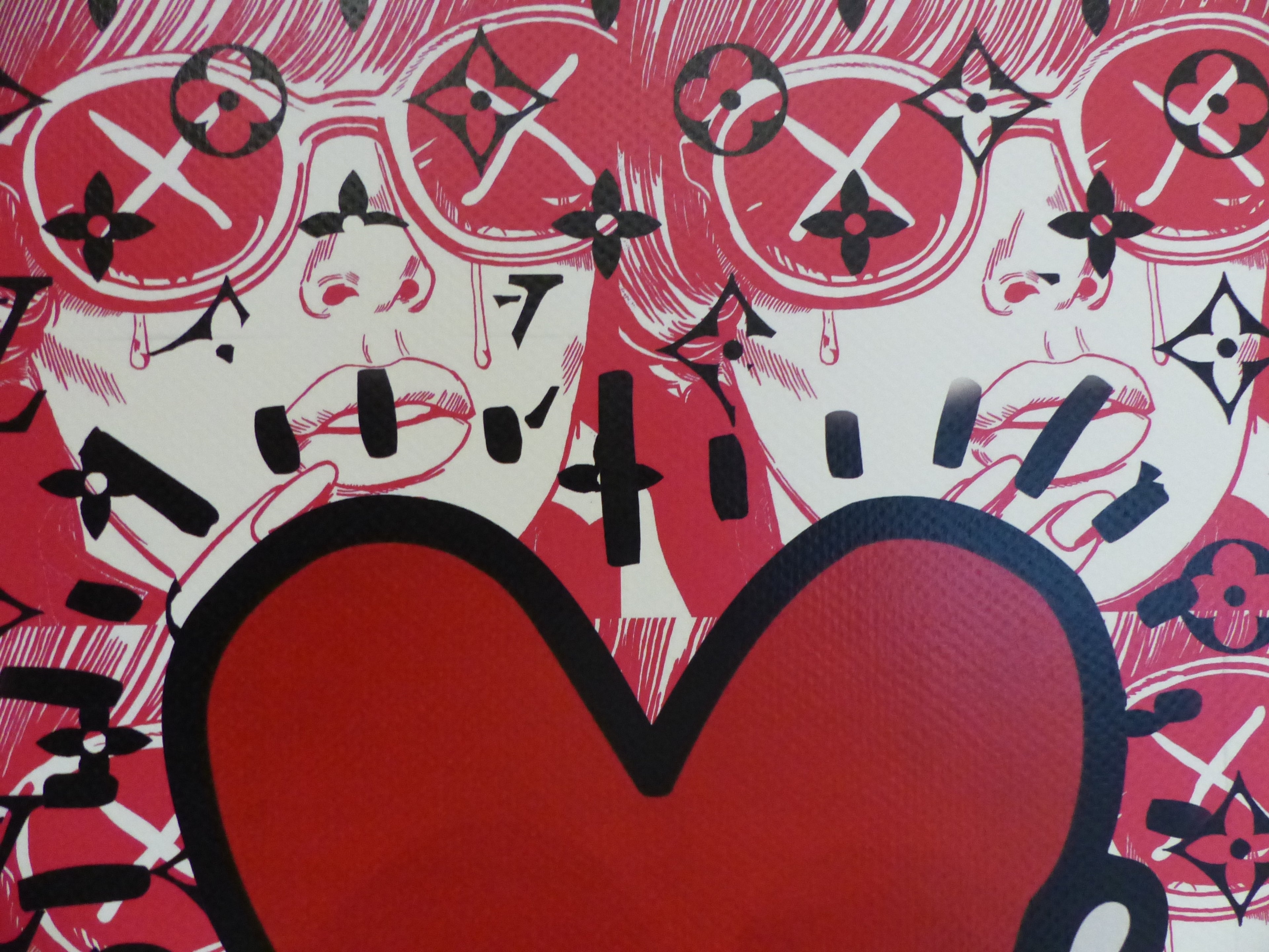 DEATH NYC fertig gerahmte Lithografie ltd.Edit. of 100 "Keith Haring Red Heart" 3D Siegel COA