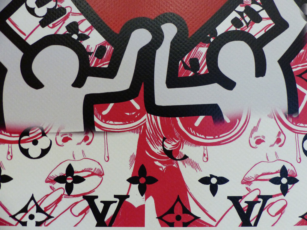 DEATH NYC fertig gerahmte Lithografie ltd.Edit. of 100 "Keith Haring Red Heart" 3D Siegel COA