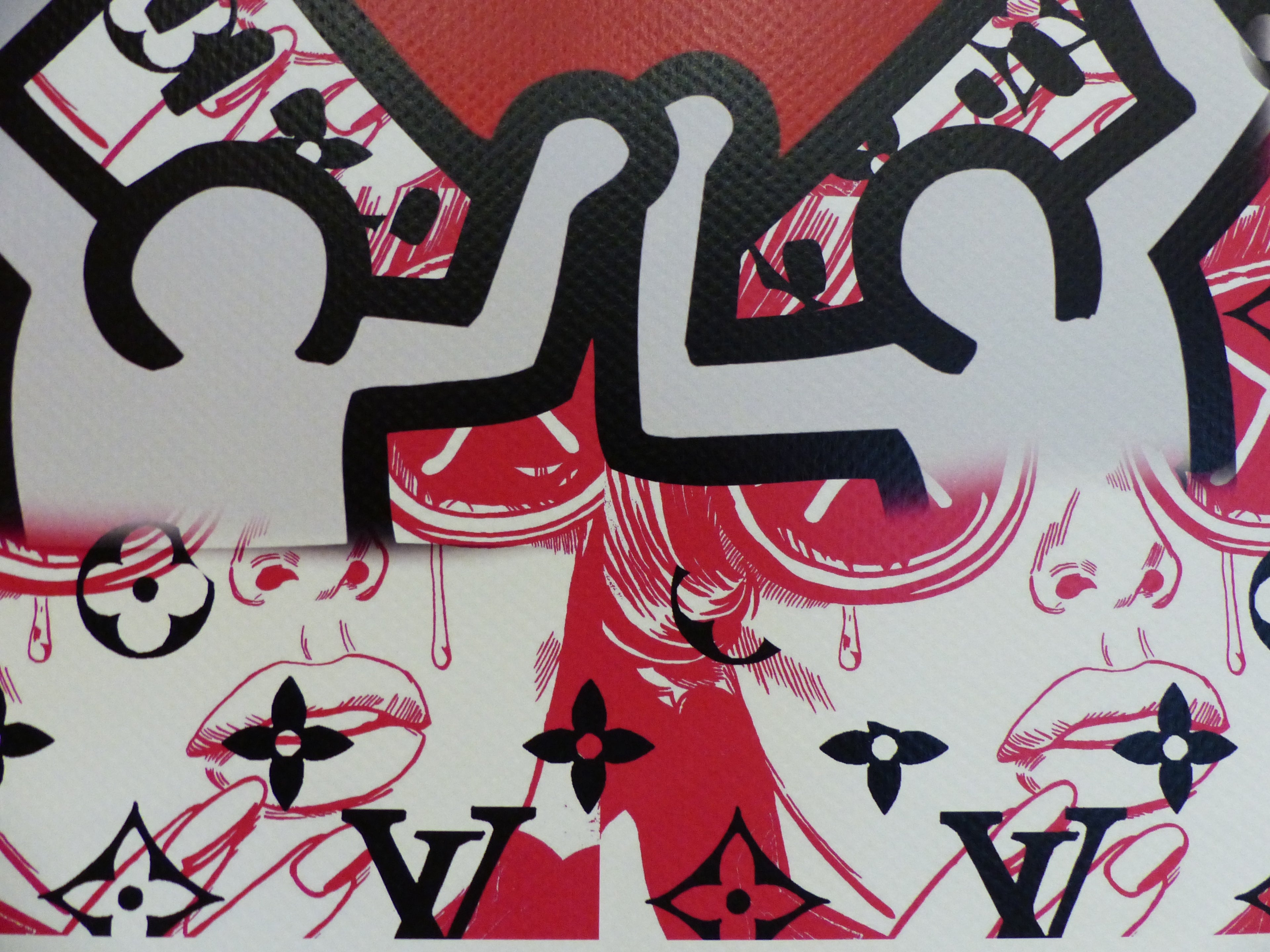 DEATH NYC fertig gerahmte Lithografie ltd.Edit. of 100 "Keith Haring Red Heart" 3D Siegel COA