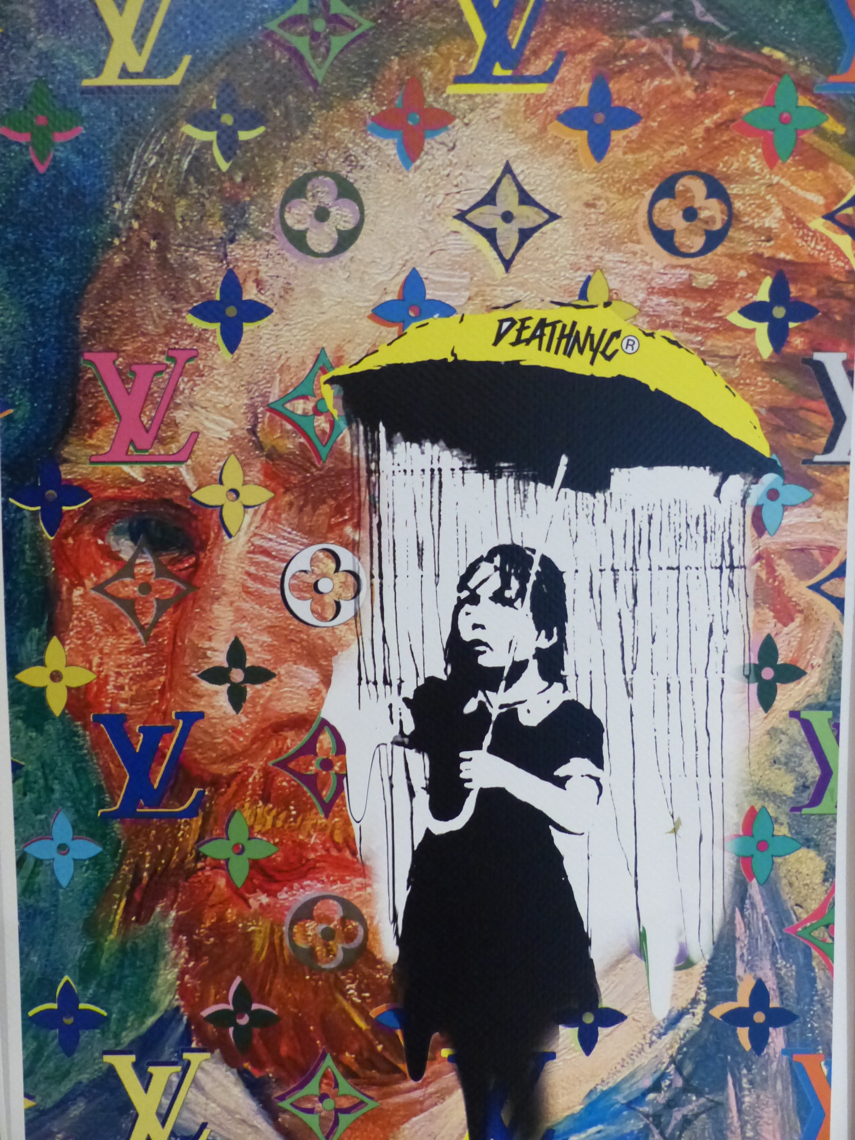 DEATH NYC fertig gerahmte Lithografie ltd. Edit. of 100 "Banksy Umbrella Girl van Gogh" 3D Siegel COA