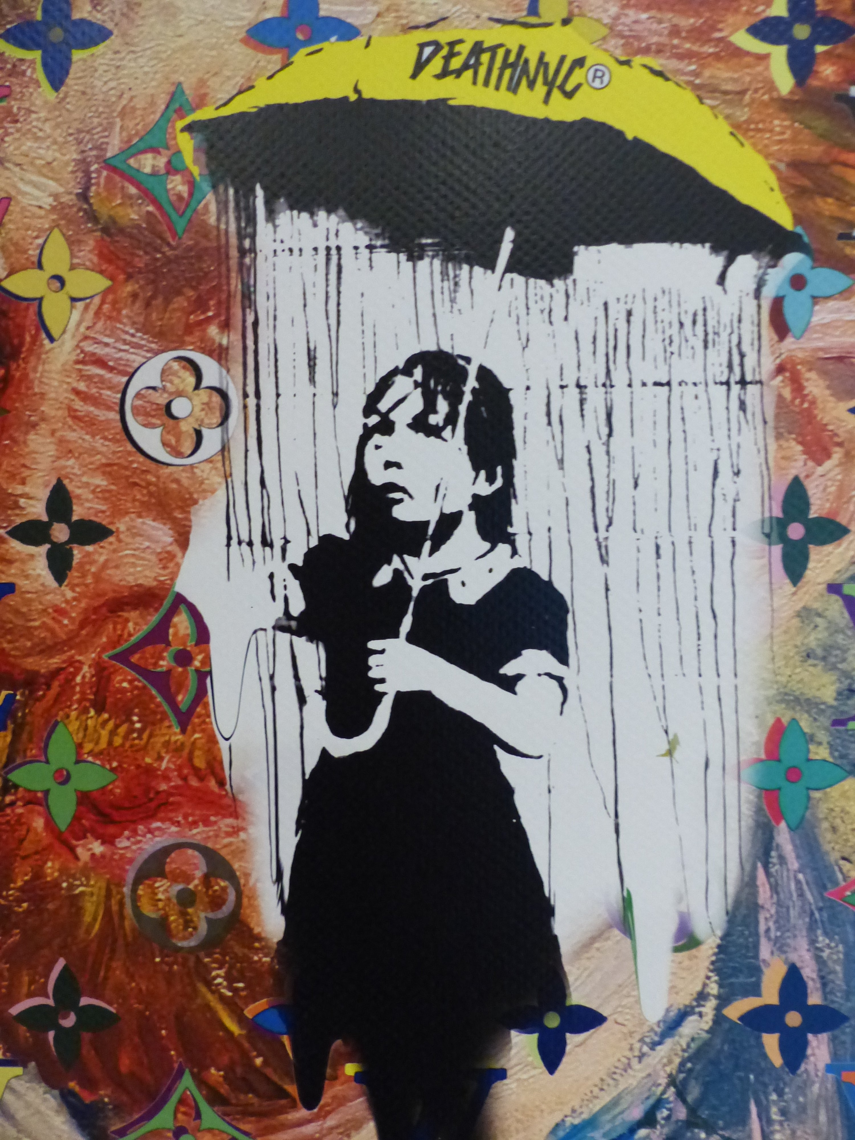 DEATH NYC fertig gerahmte Lithografie ltd. Edit. of 100 "Banksy Umbrella Girl van Gogh" 3D Siegel COA
