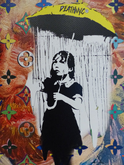 DEATH NYC fertig gerahmte Lithografie ltd. Edit. of 100 "Banksy Umbrella Girl van Gogh" 3D Siegel COA