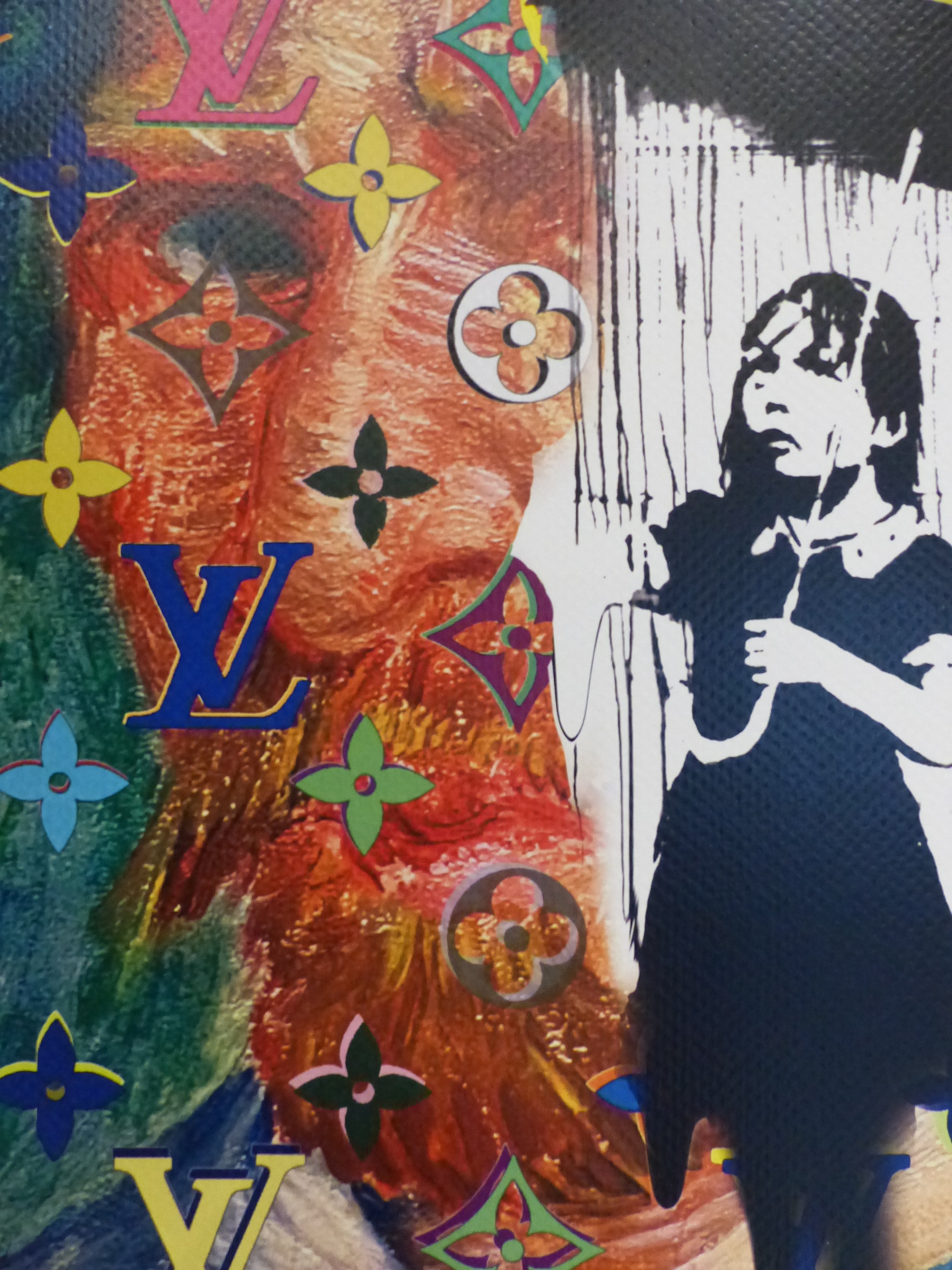 DEATH NYC fertig gerahmte Lithografie ltd. Edit. of 100 "Banksy Umbrella Girl van Gogh" 3D Siegel COA