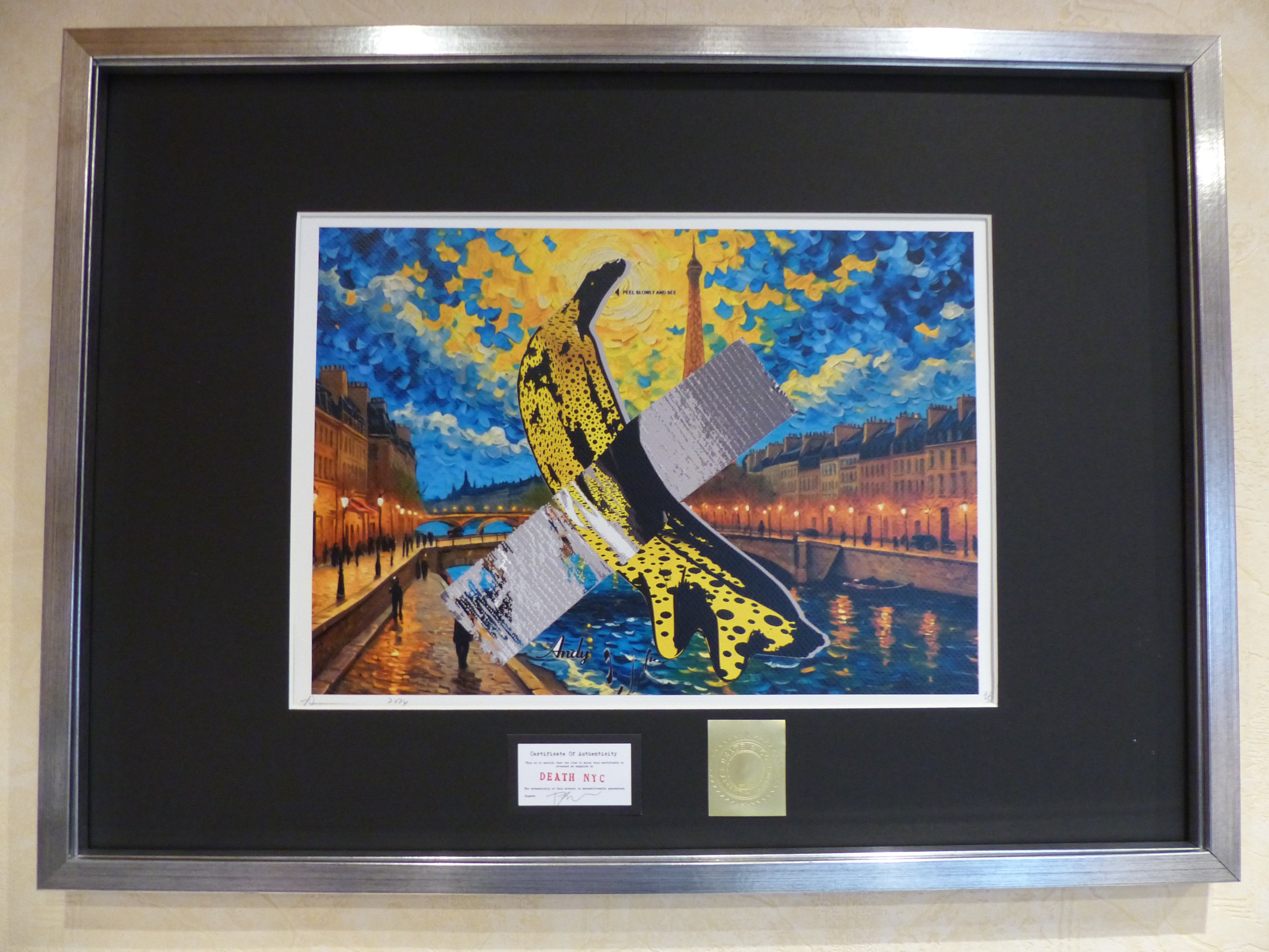 DEATH NYC fertig gerahmte Lithografie ltd. Edit. of 100 "Comedian Banana" 3D Siegel and COA