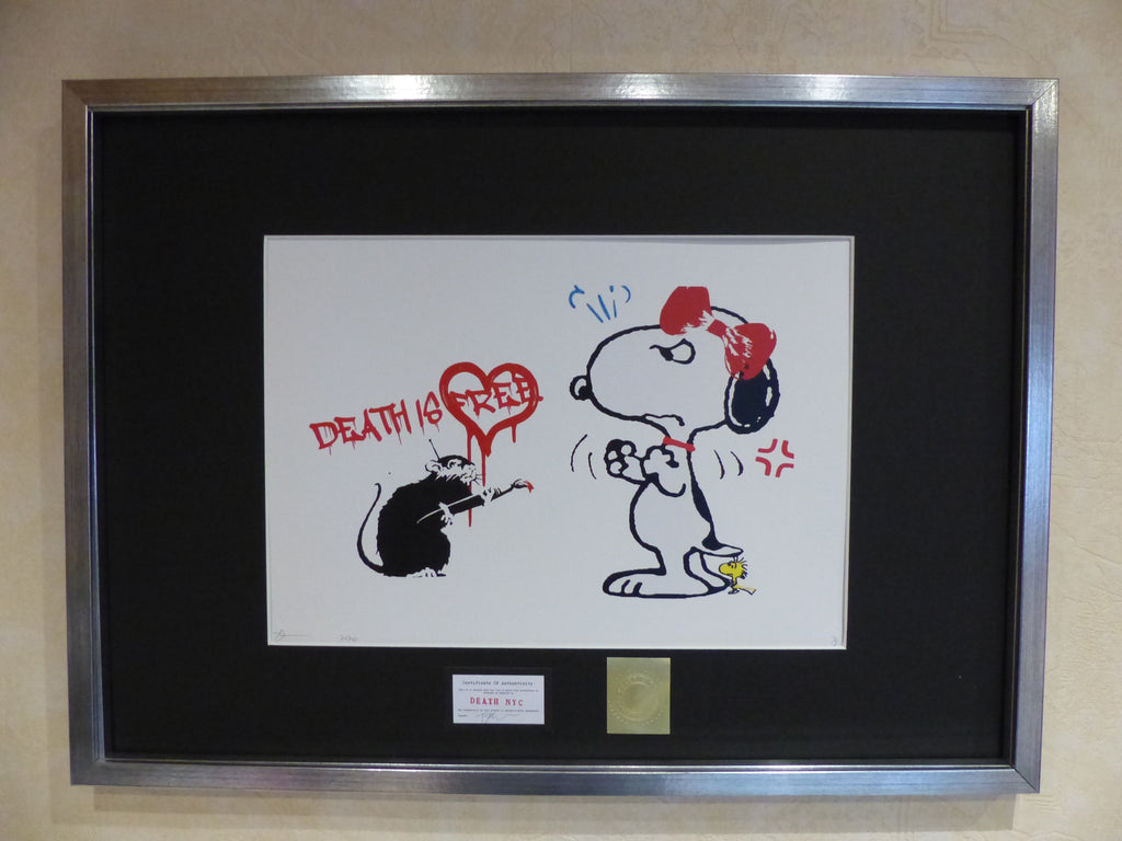 DEATH NYC fertig gerahmte Lithografie ltd. Edit. of 100 "Angry Snoopy" 3D-Siegel and COA
