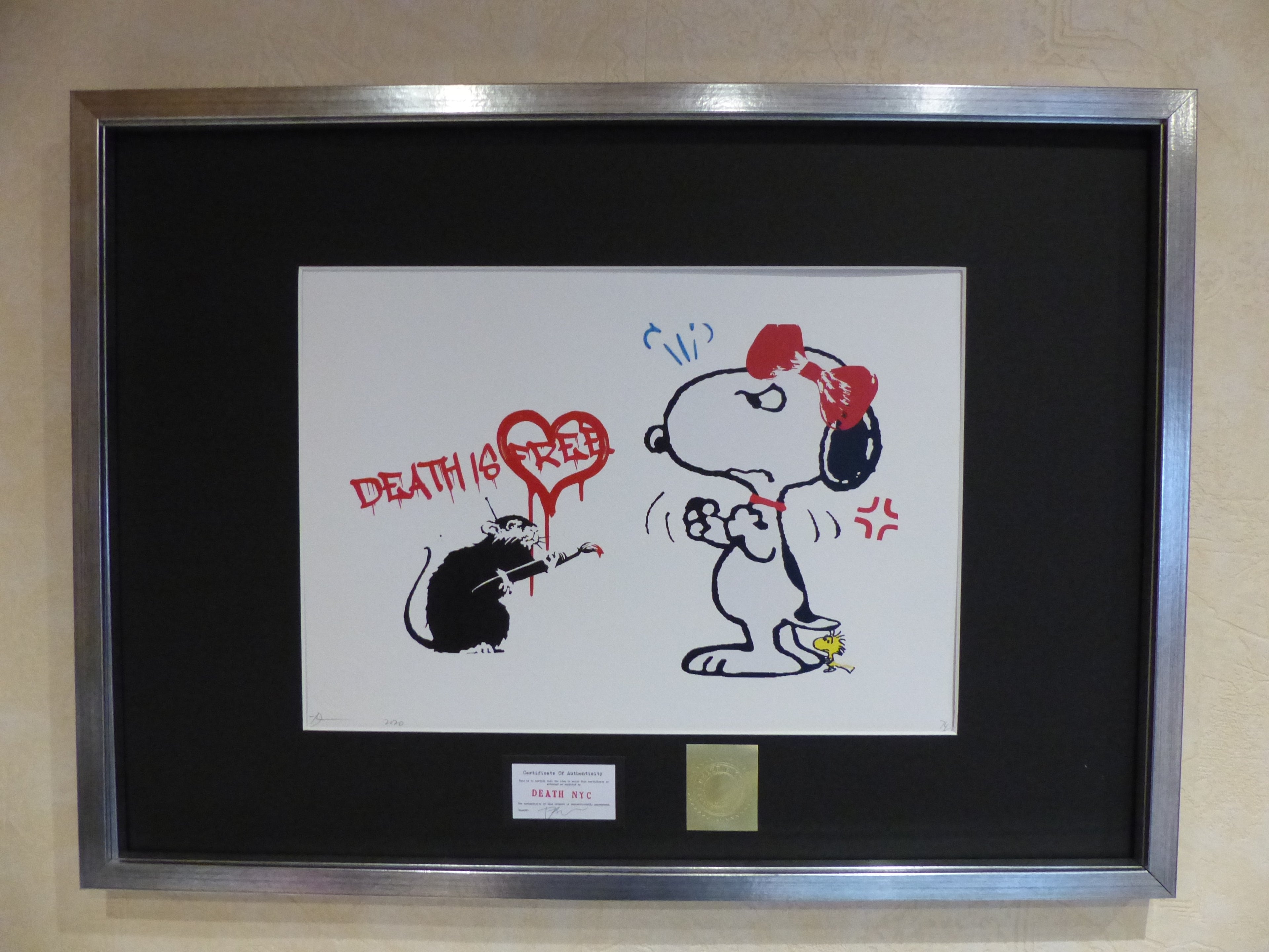 DEATH NYC fertig gerahmte Lithografie ltd. Edit. of 100 "Angry Snoopy" 3D-Siegel and COA
