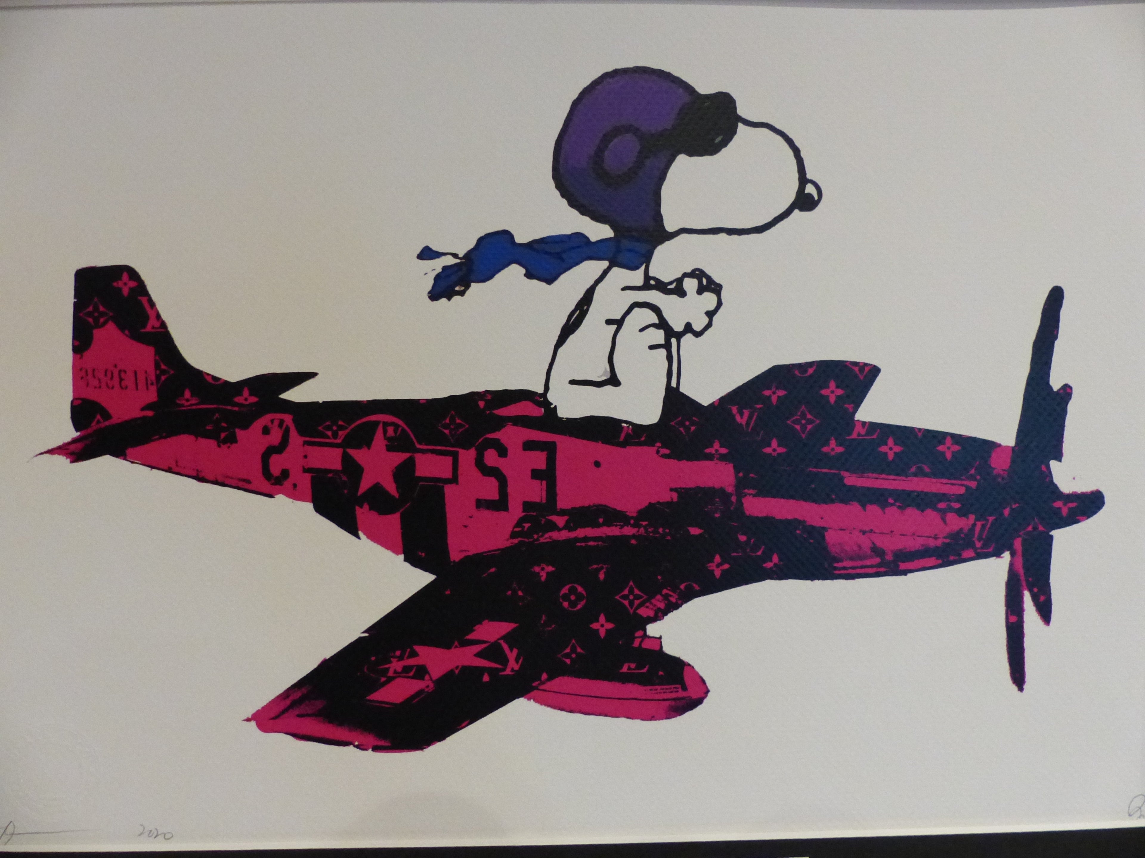 DEATH NYC fertig gerahmte Lithografie ltd. Edt. of 100 "Flying Snoopy" 3D Siegel COA