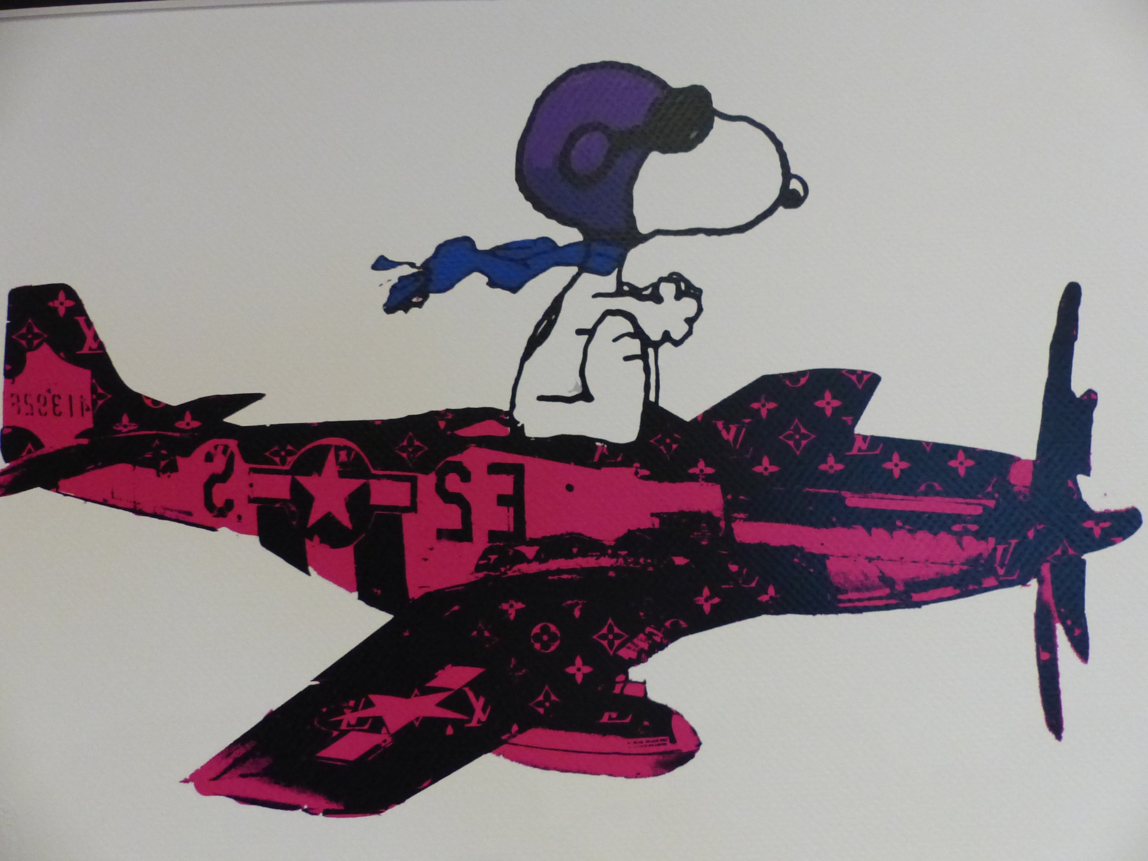 DEATH NYC fertig gerahmte Lithografie ltd. Edt. of 100 "Flying Snoopy" 3D Siegel COA
