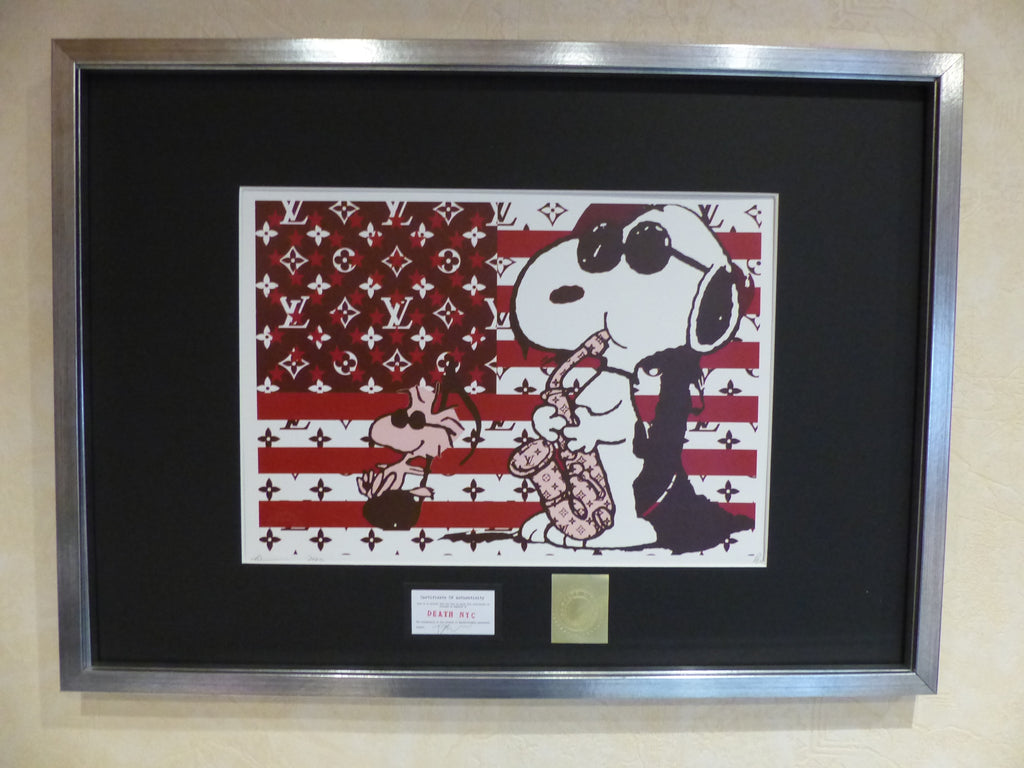 DEATH NYC fertig gerahmte Lithografie ltd. Edit. of "100""Snoopy and Woodstock" 3D Siegel COA zertif.