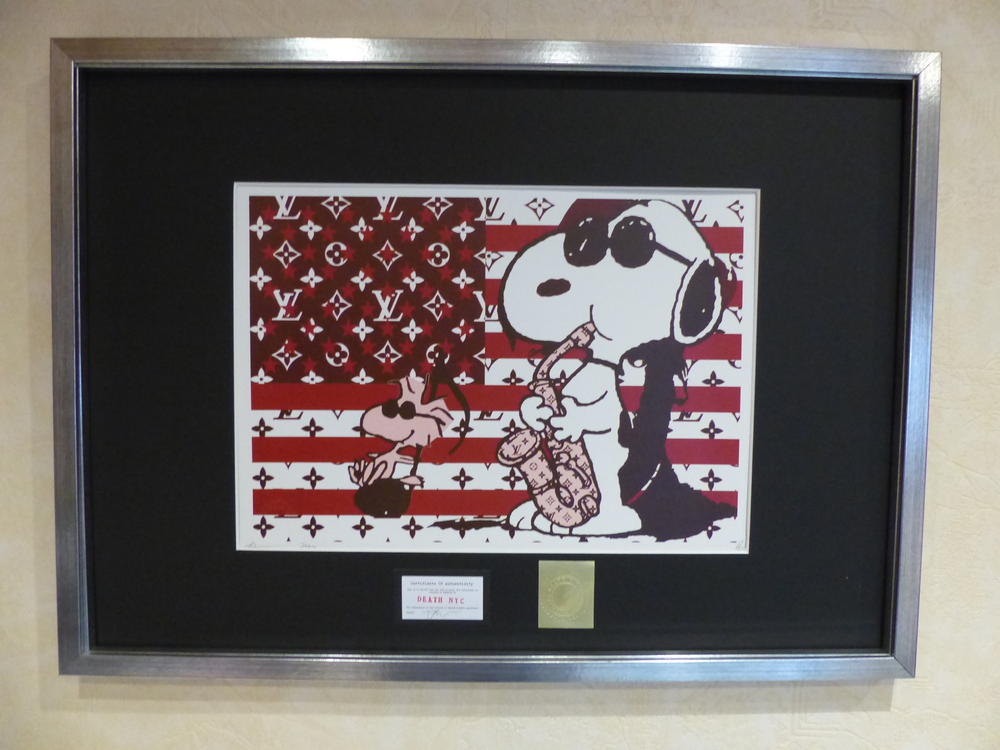 DEATH NYC fertig gerahmte Lithografie ltd. Edit. of "100""Snoopy and Woodstock" 3D Siegel COA zertif.