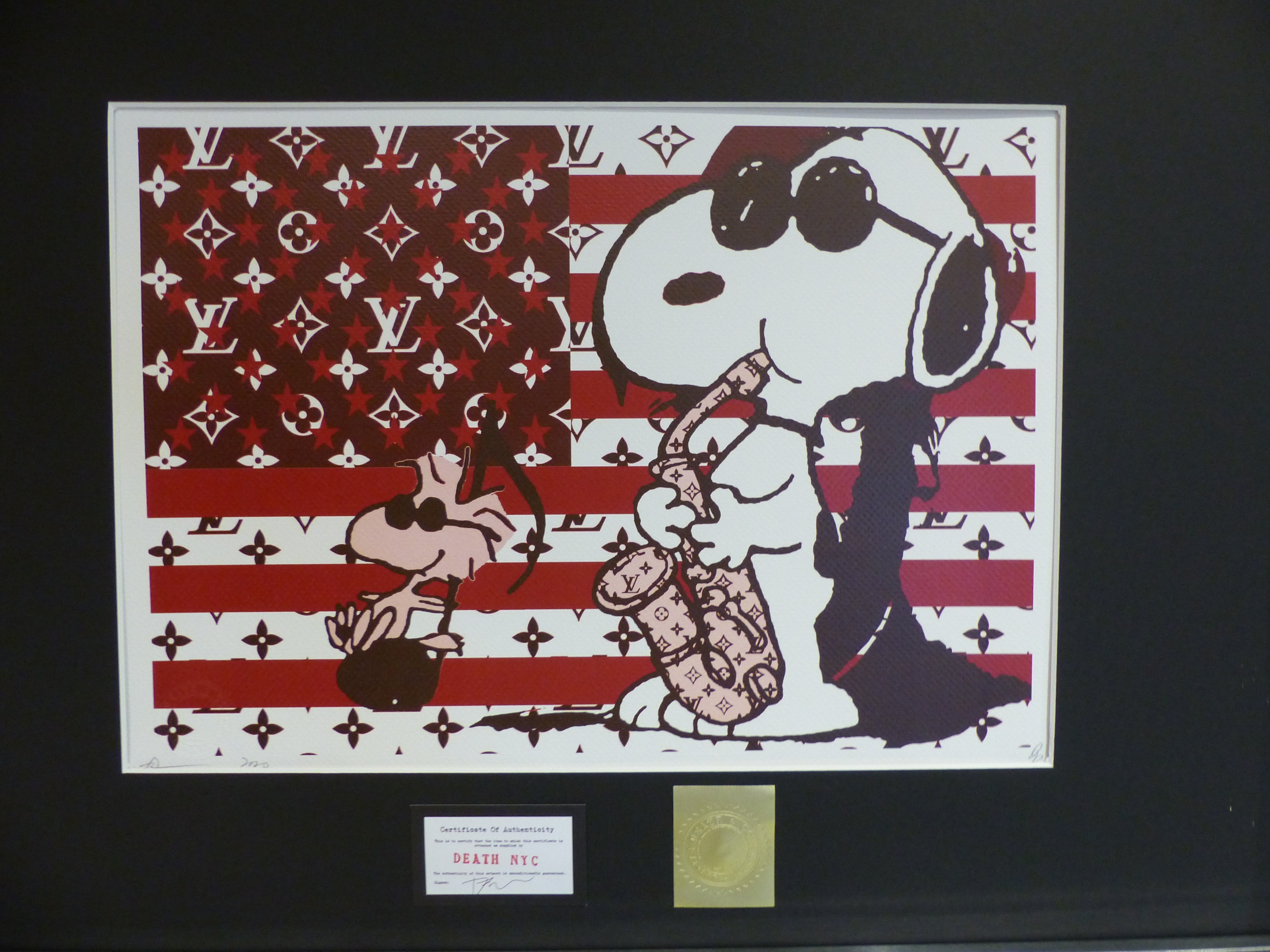 DEATH NYC fertig gerahmte Lithografie ltd. Edit. of "100""Snoopy and Woodstock" 3D Siegel COA zertif.