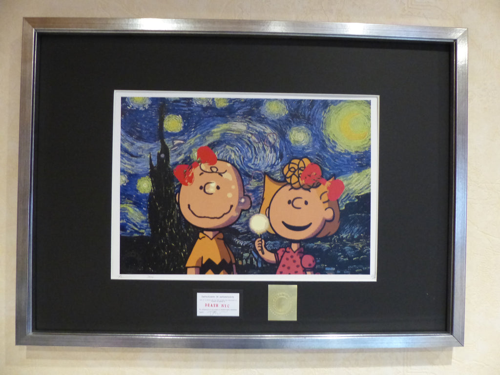 DEATH NYC fertig gerahmte Lithografie ltd. Edit of 100 "Charly and Sally Brown" 3D Siegel COA