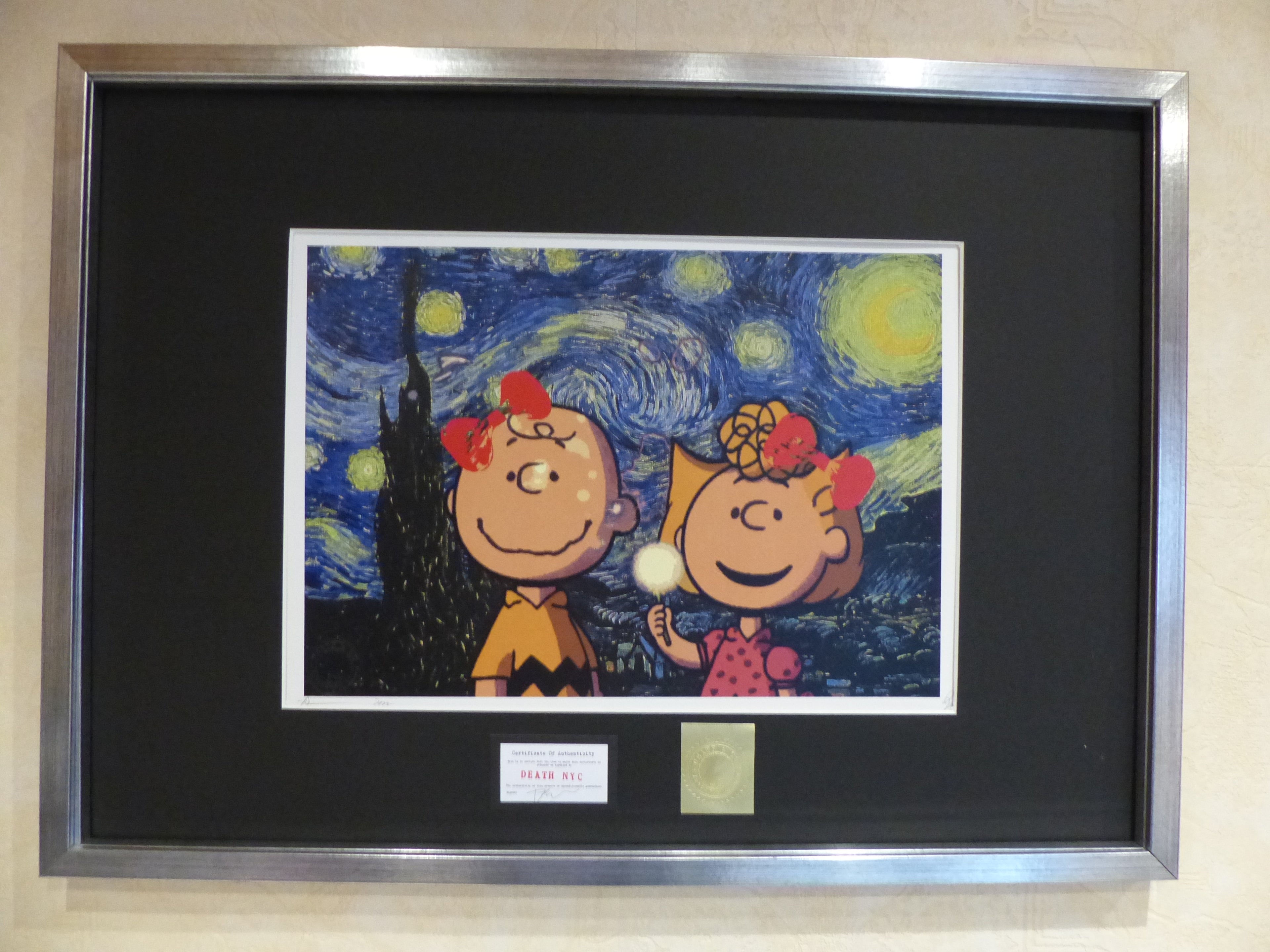 DEATH NYC fertig gerahmte Lithografie ltd. Edit of 100 "Charly and Sally Brown" 3D Siegel COA