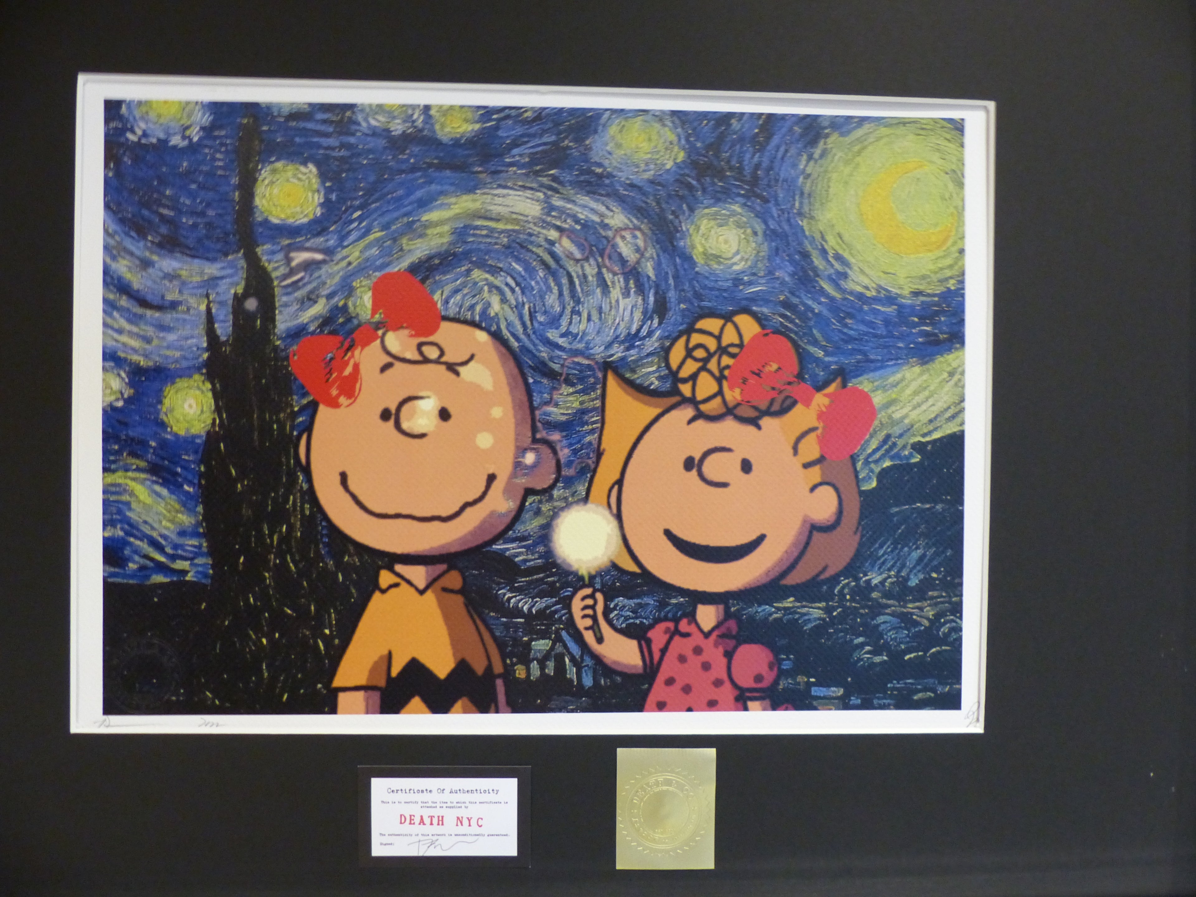 DEATH NYC fertig gerahmte Lithografie ltd. Edit of 100 "Charly and Sally Brown" 3D Siegel COA