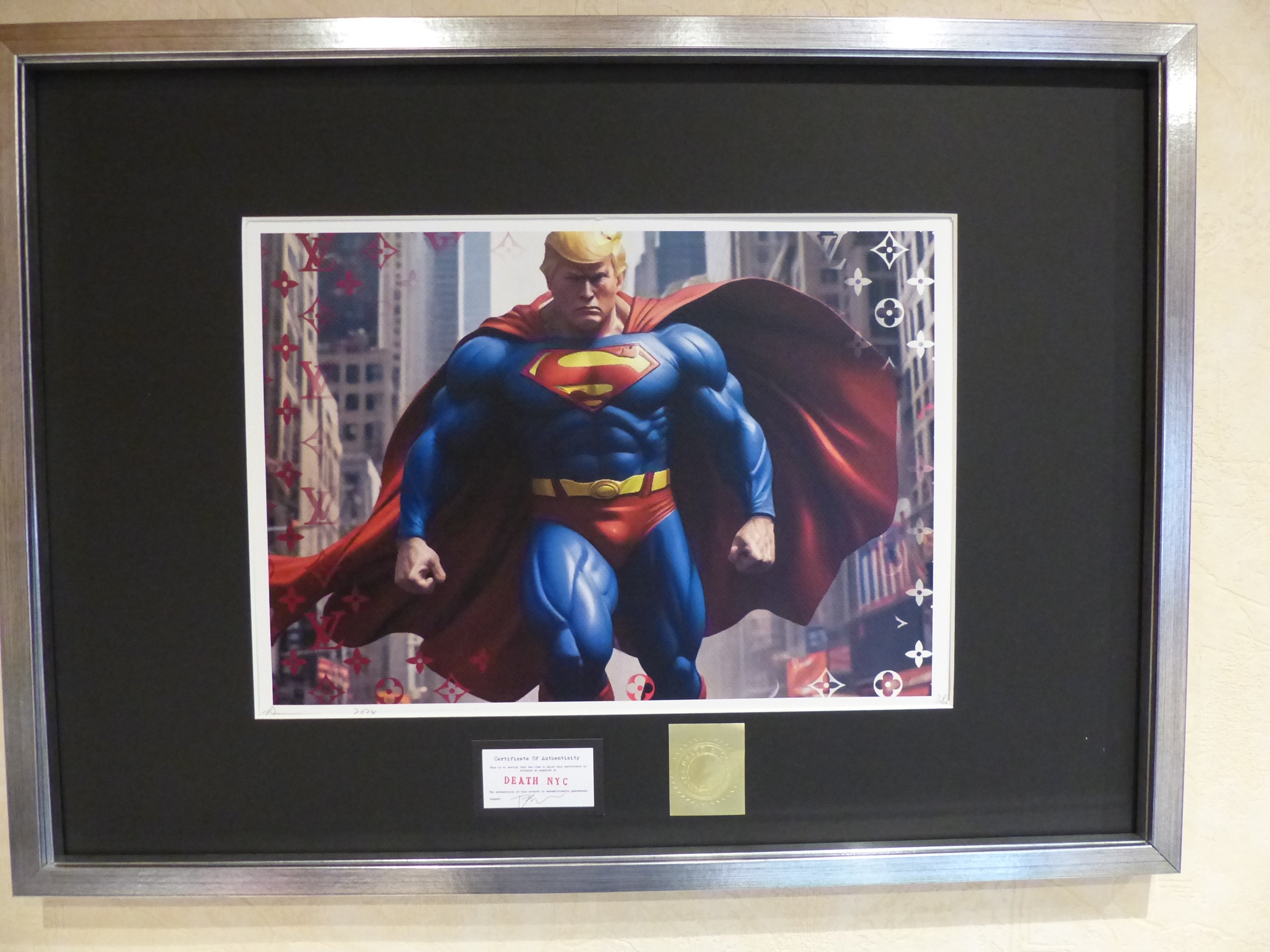 DEATH NYC fertig gerahmte Lithografie ltd. Edit. of 100 "Super Trump" 3D Siegel u COA