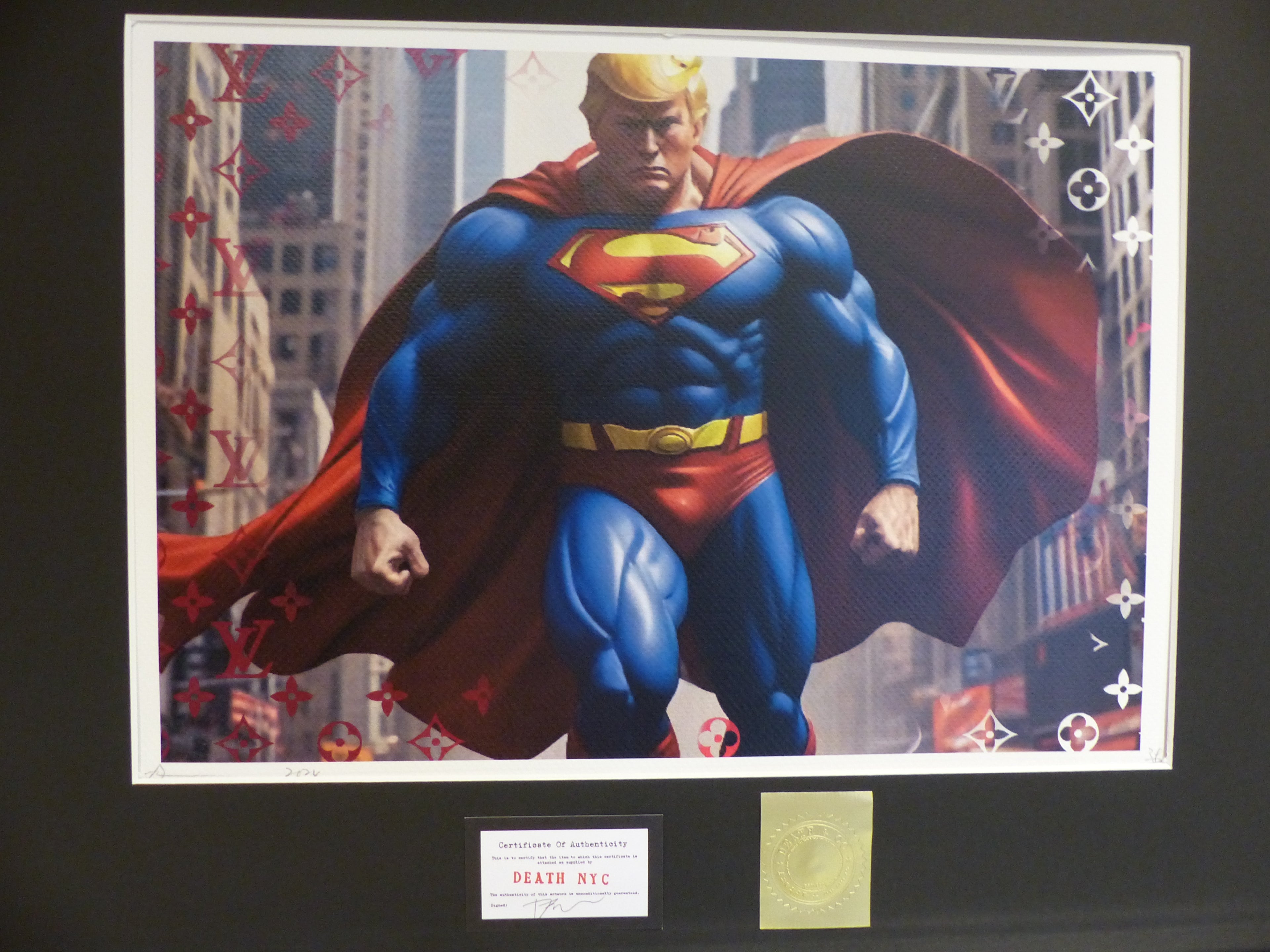 DEATH NYC fertig gerahmte Lithografie ltd. Edit. of 100 "Super Trump" 3D Siegel u COA