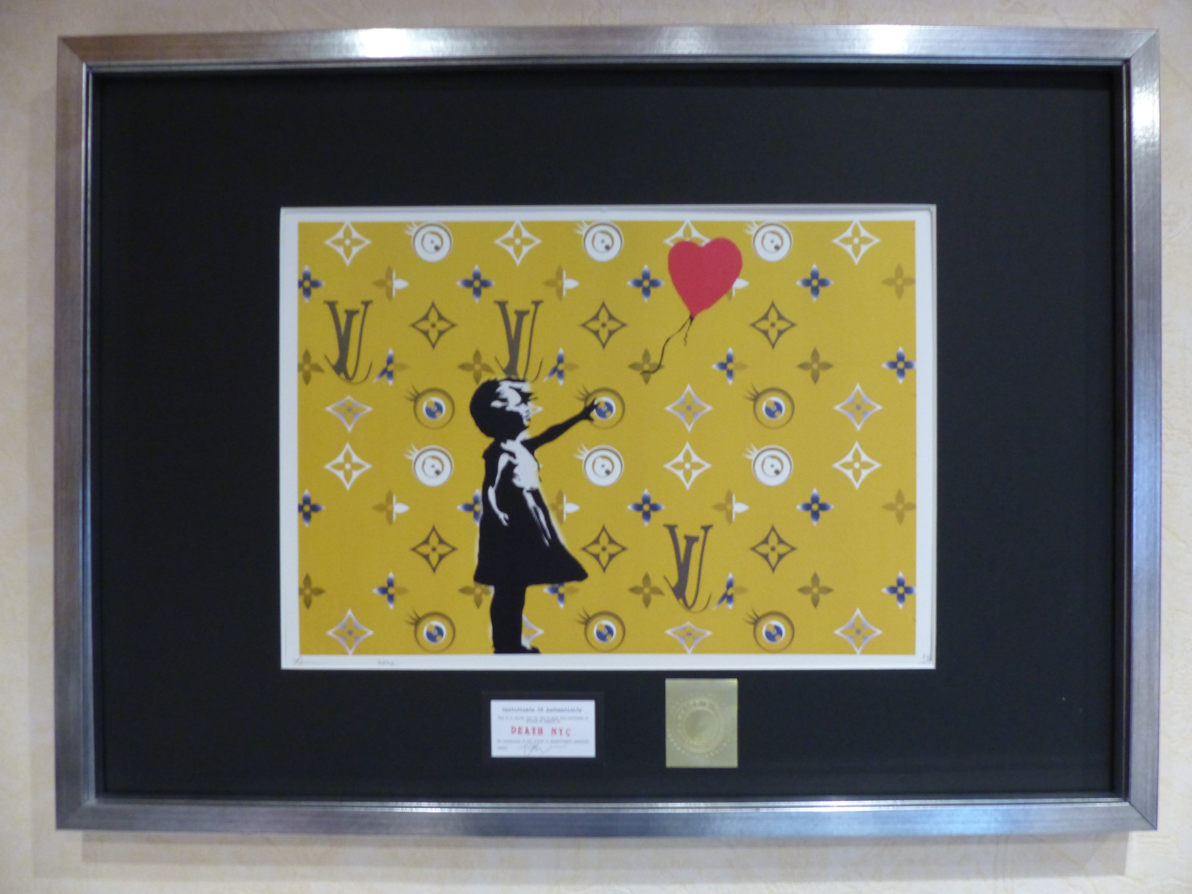 DEATH NYC fertig gerahmte Lithografie ltd. Edit of 100 "Banksy Balloon Girl" 3D Siegel COA