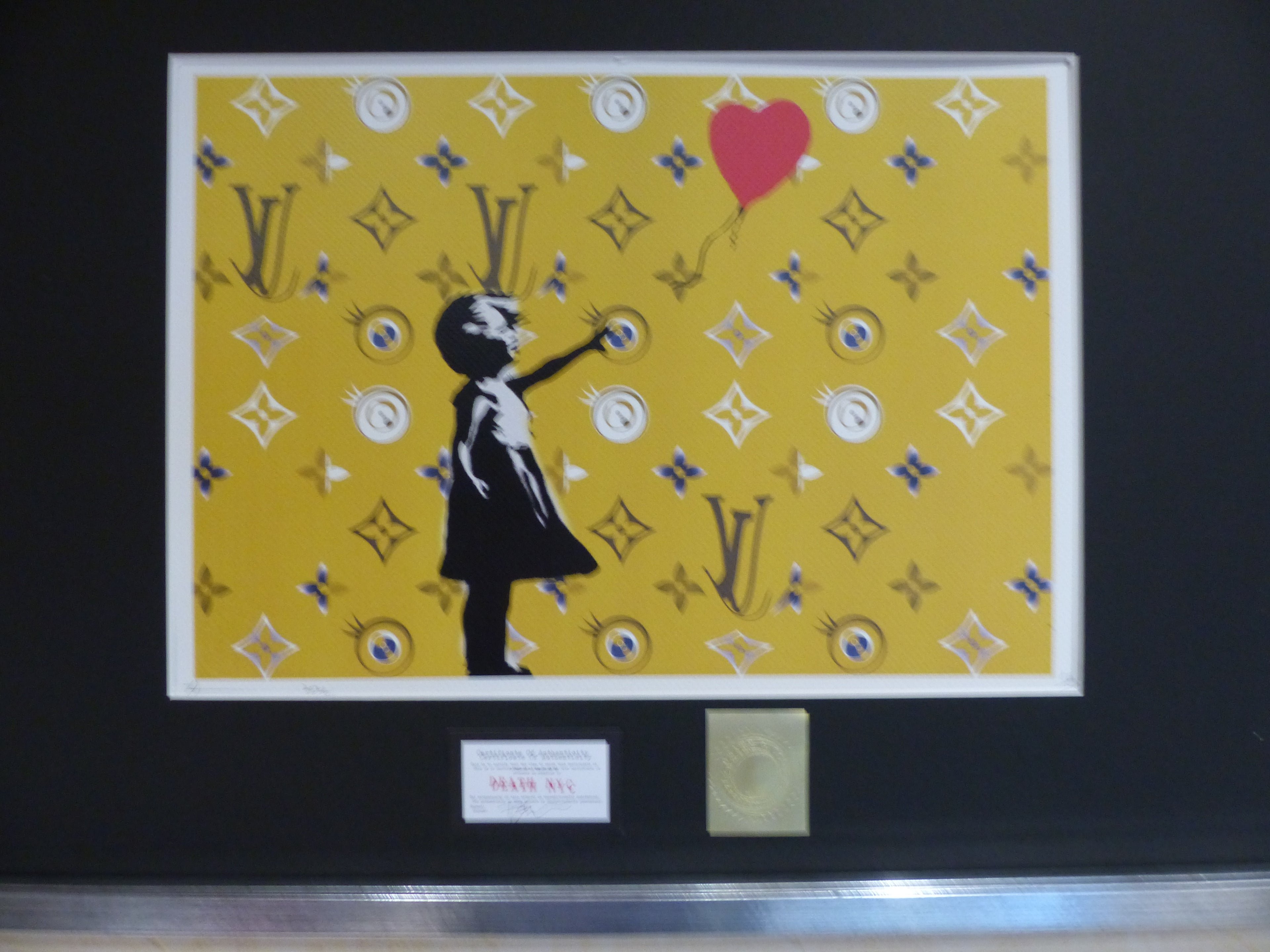 DEATH NYC fertig gerahmte Lithografie ltd. Edit of 100 "Banksy Balloon Girl" 3D Siegel COA