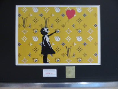 DEATH NYC fertig gerahmte Lithografie ltd. Edit of 100 "Banksy Balloon Girl" 3D Siegel COA