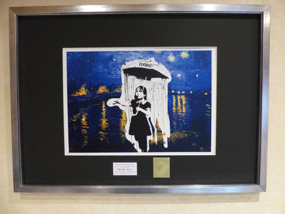 DEATH NYC fertig gerahmte Lithografie ltd. Edit. of 120/x22 "Banksy Umbrella Girl" 3D Siegel COA