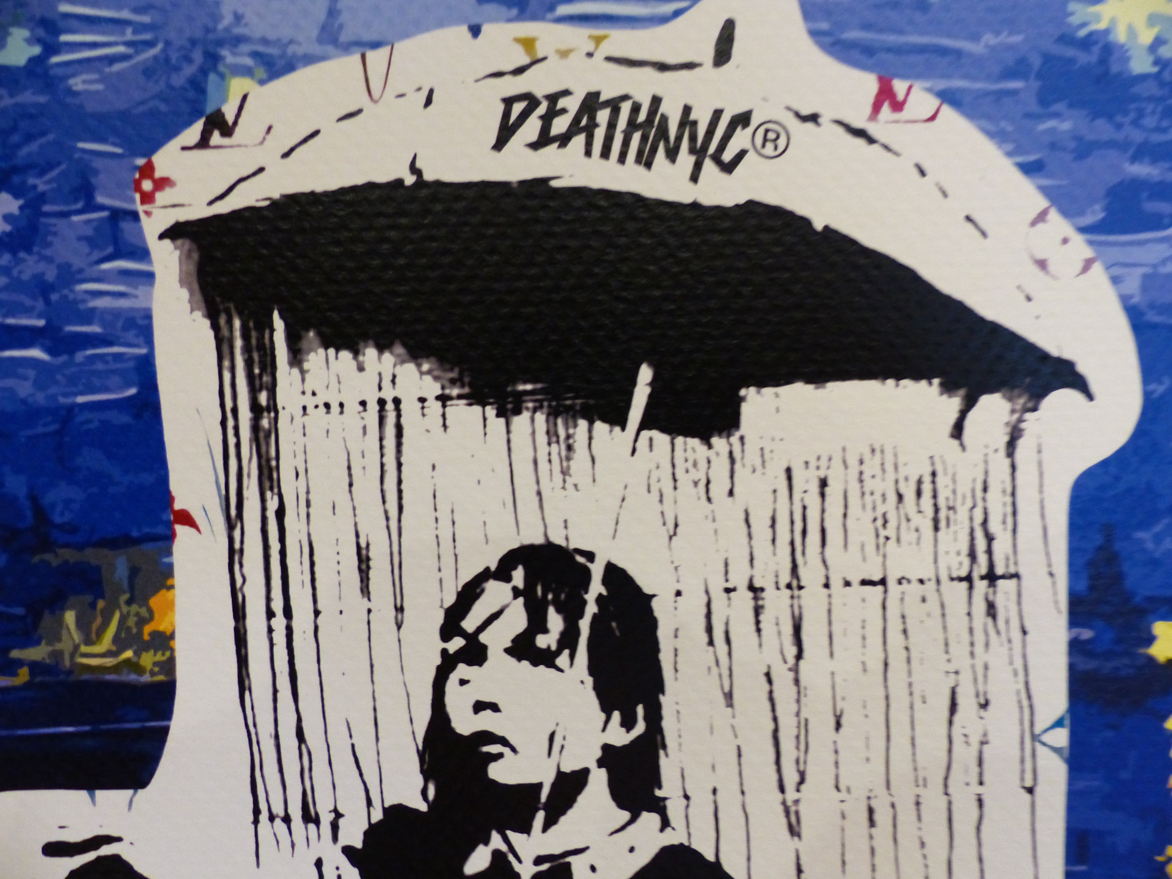DEATH NYC fertig gerahmte Lithografie ltd. Edit. of 120/x22 "Banksy Umbrella Girl" 3D Siegel COA