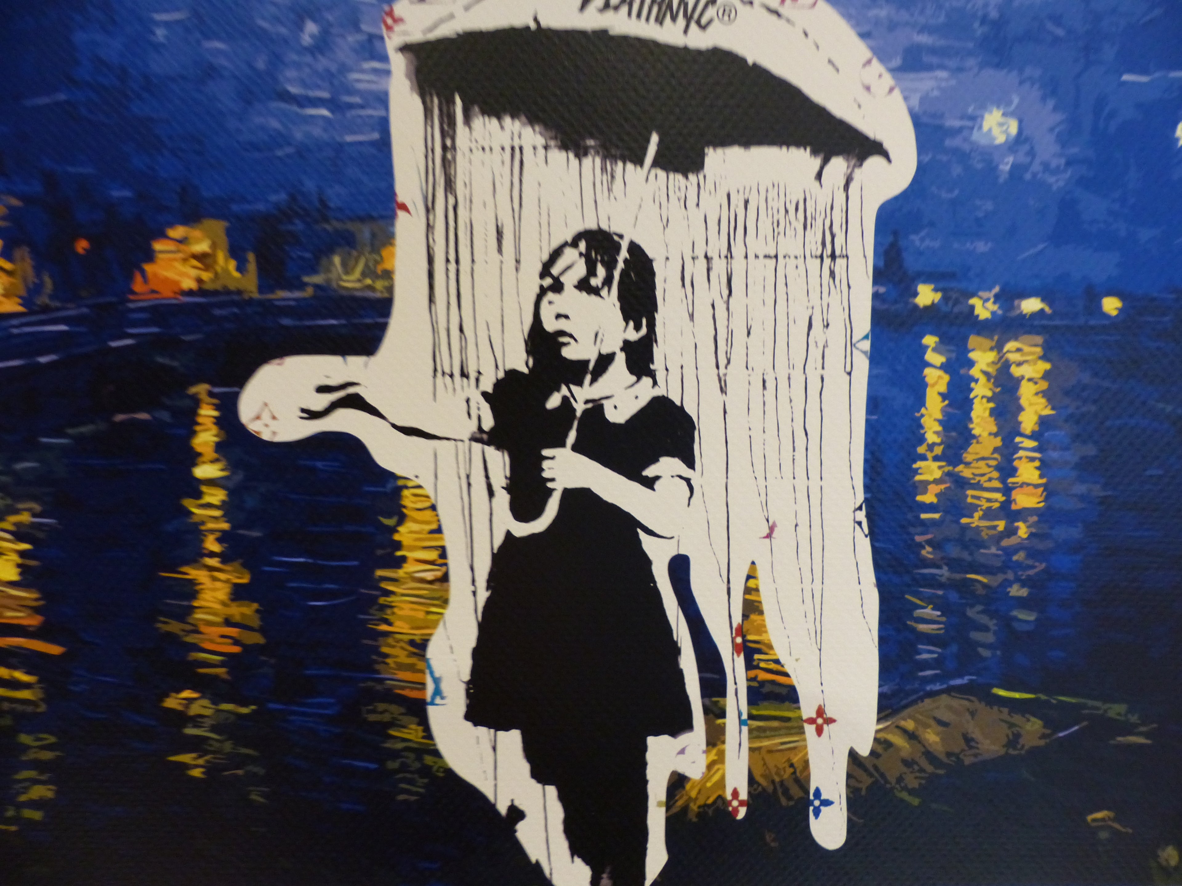 DEATH NYC fertig gerahmte Lithografie ltd. Edit. of 120/x22 "Banksy Umbrella Girl" 3D Siegel COA