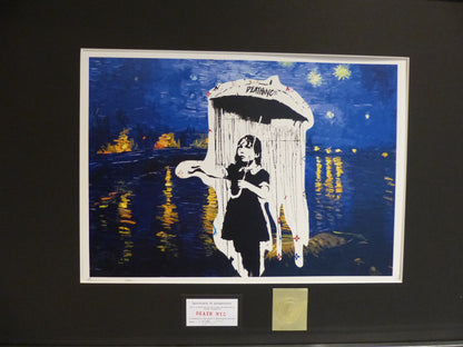 DEATH NYC fertig gerahmte Lithografie ltd. Edit. of 120/x22 "Banksy Umbrella Girl" 3D Siegel COA