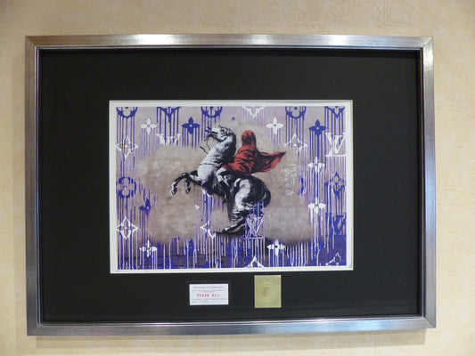 DEATH NYC fertig gerahmte Lithografie ltd. Edit of "100/x88  "Banksy Napoleon Rider" 3D Siegel COA
