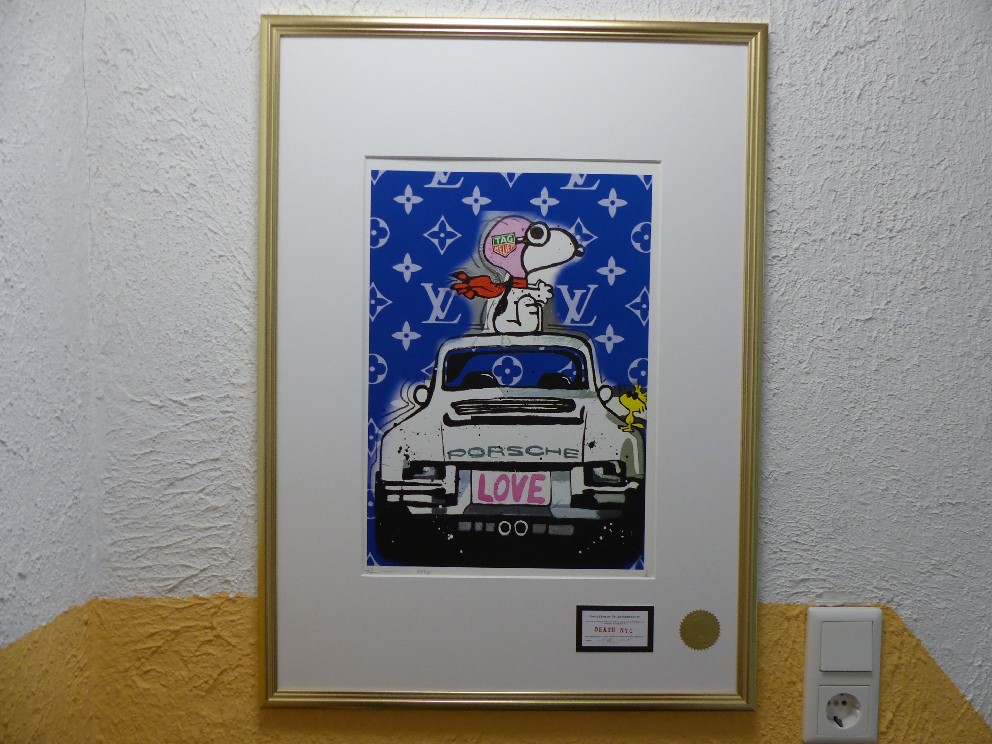 DEATH NYC  Lithografie "Snoopy with Porsche" ltd. Edition of "120",  3D Siegel COA