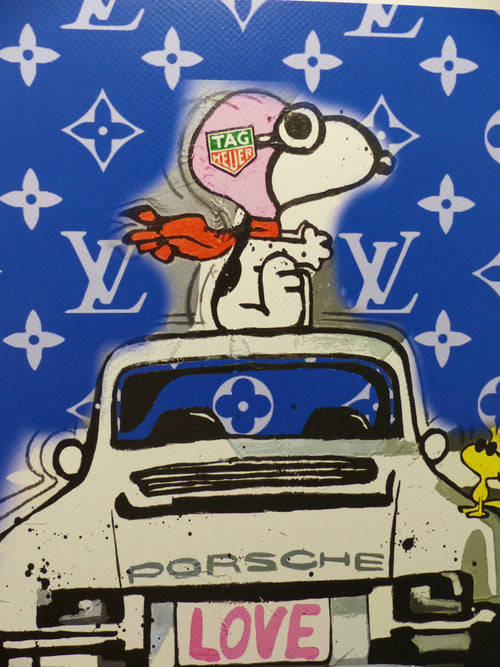 DEATH NYC  Lithografie "Snoopy with Porsche" ltd. Edition of "120",  3D Siegel COA