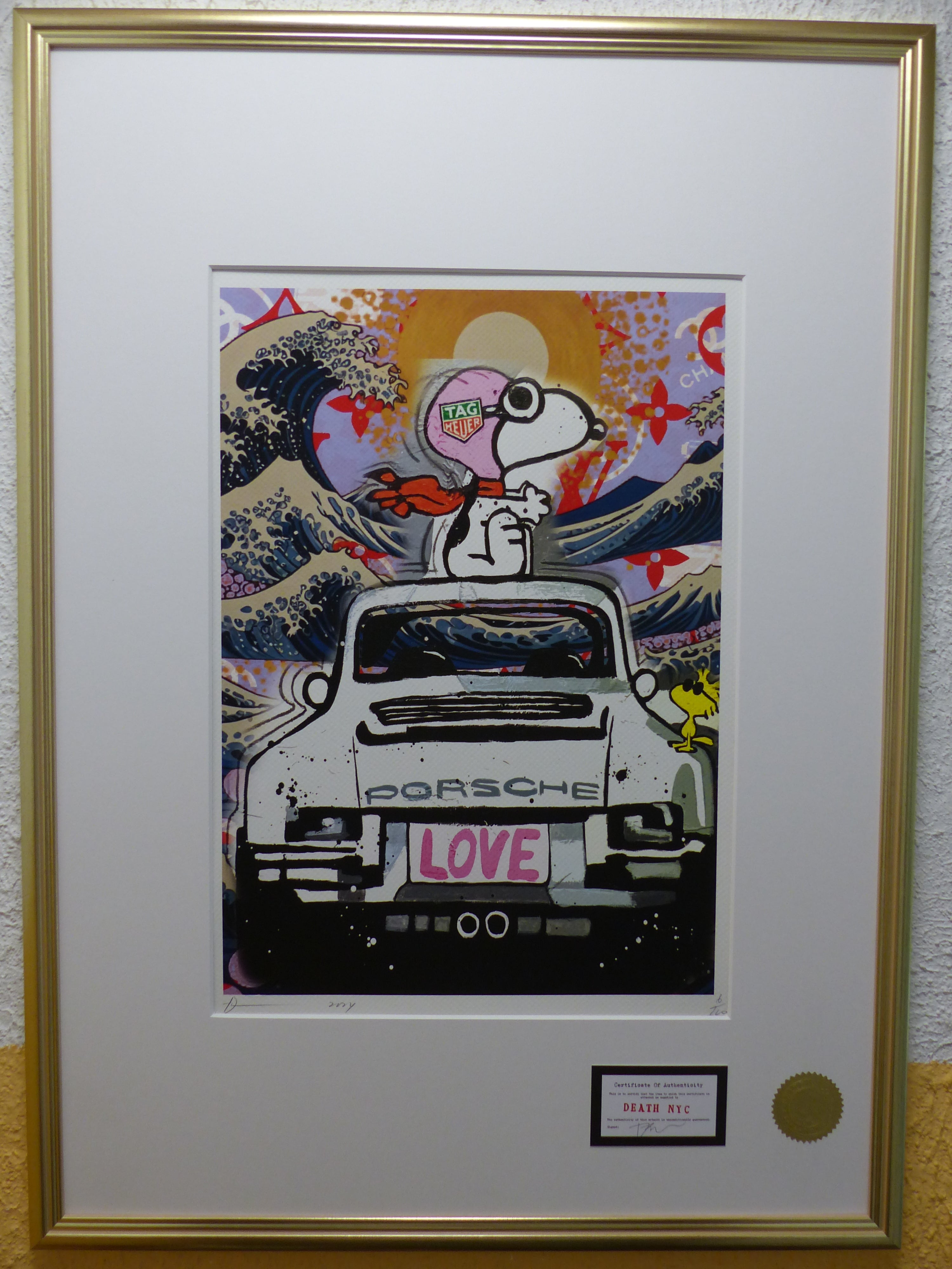 DEATH NYC "im wertigen Holzrahmen" Lithografie ltd.Edit. of "Porsche" 3D Siegel