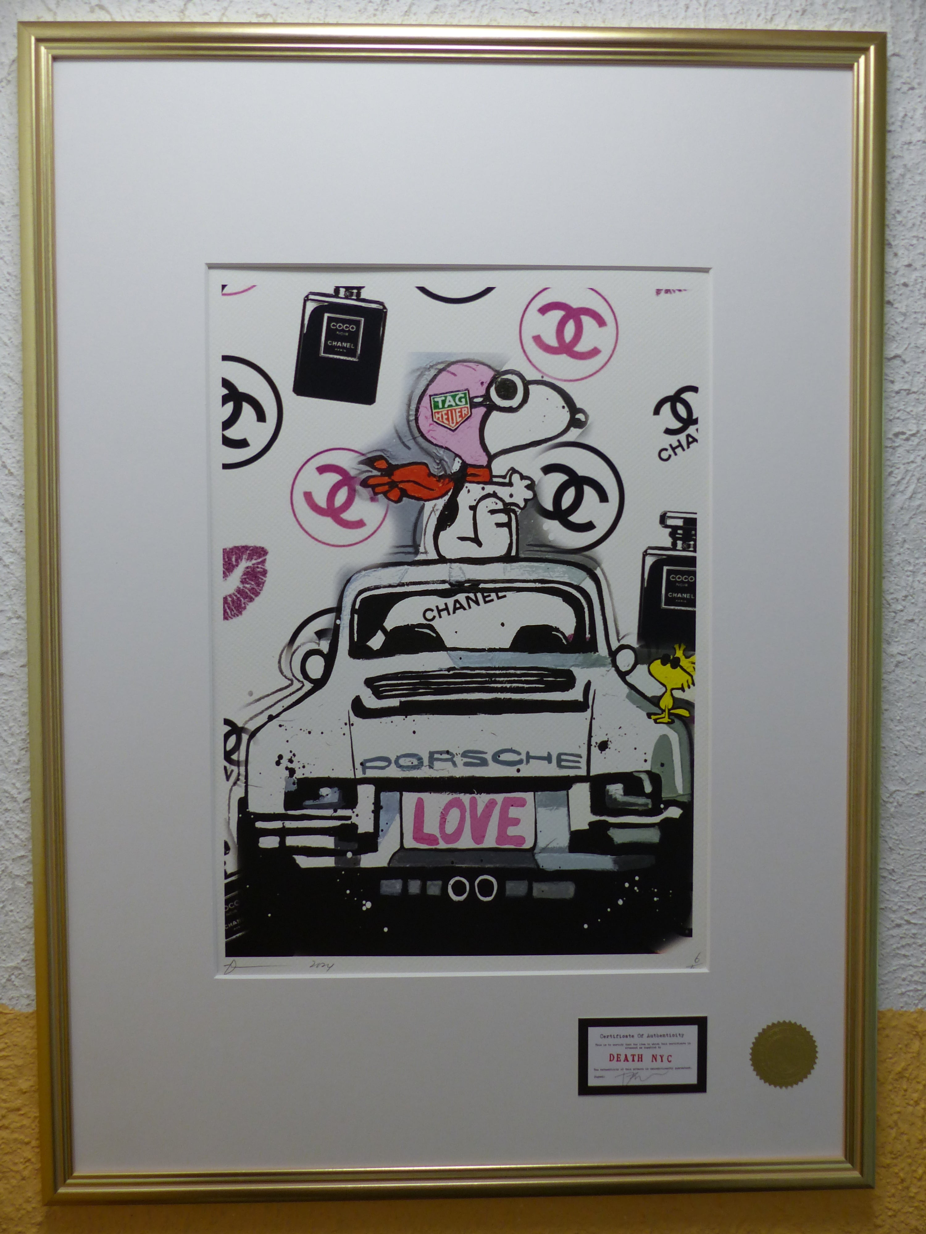 DEATH NYC Lithographie "Snoopy with Porsche" ltd. Edition of "120" 3D Siegel und COA