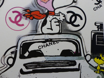DEATH NYC Lithographie "Snoopy with Porsche" ltd. Edition of "120" 3D Siegel und COA