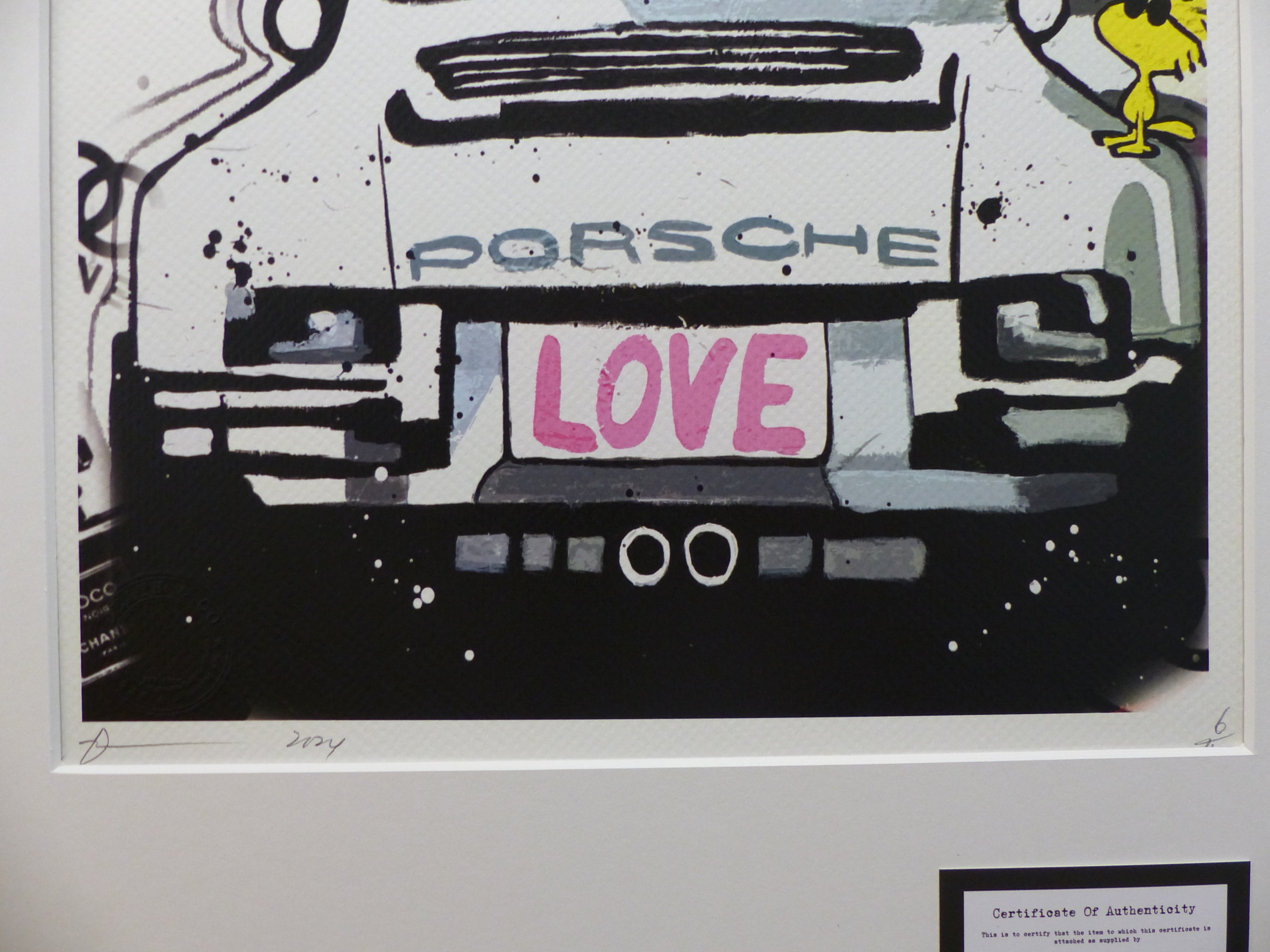 DEATH NYC Lithographie "Snoopy with Porsche" ltd. Edition of "120" 3D Siegel und COA