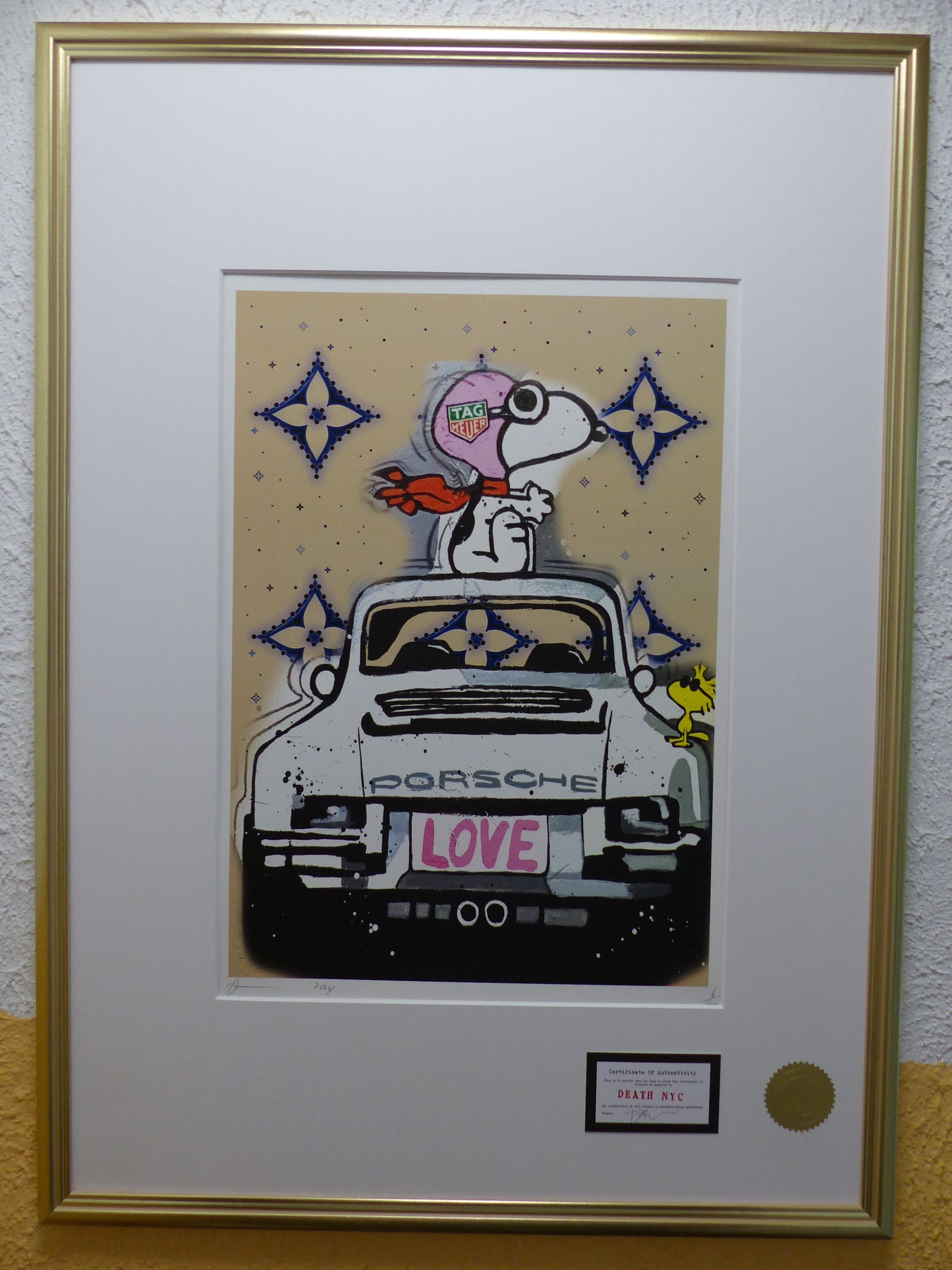 DEATH NYC im wertigen Holzrahmen Lithografie ltd.Edit. of 120  "Porsche" 3D Siegel