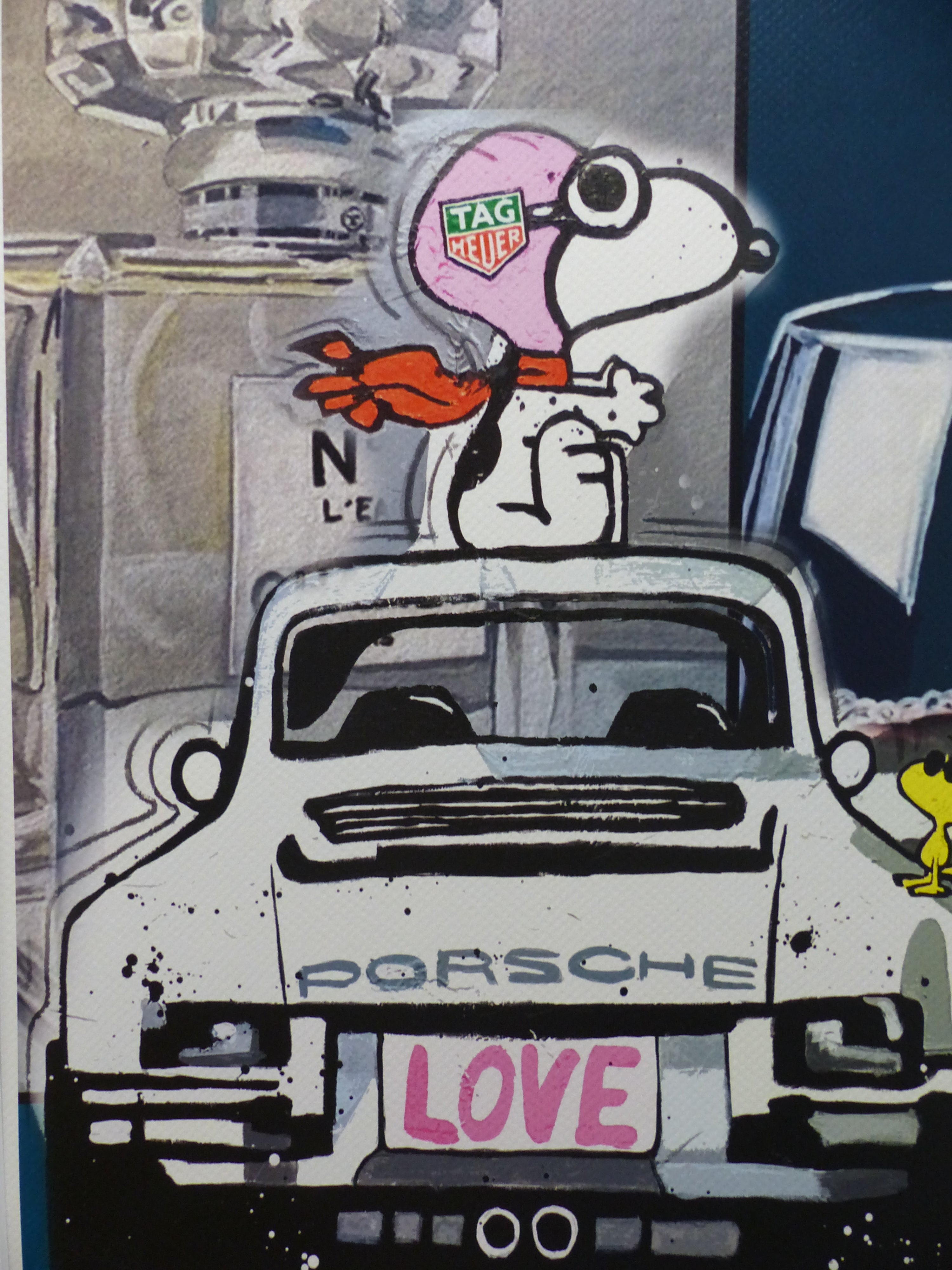 DEATH NYC Lithographie "Snoopy with Porsche" "im wertigen Holzrahmen" ltd.Edit. of "120" 3D Siegel COA