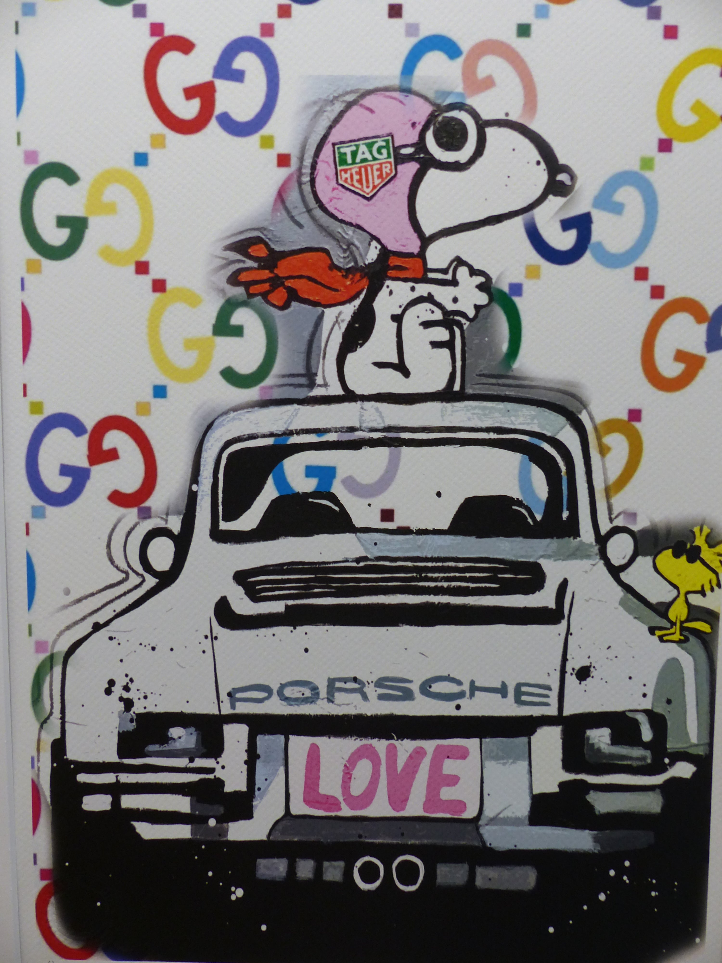 DEATH NYC Lithograpie Snoopy with Porsche im wertigen Holzrahmen ltd.Edit. of "120" COA 3D Siegel