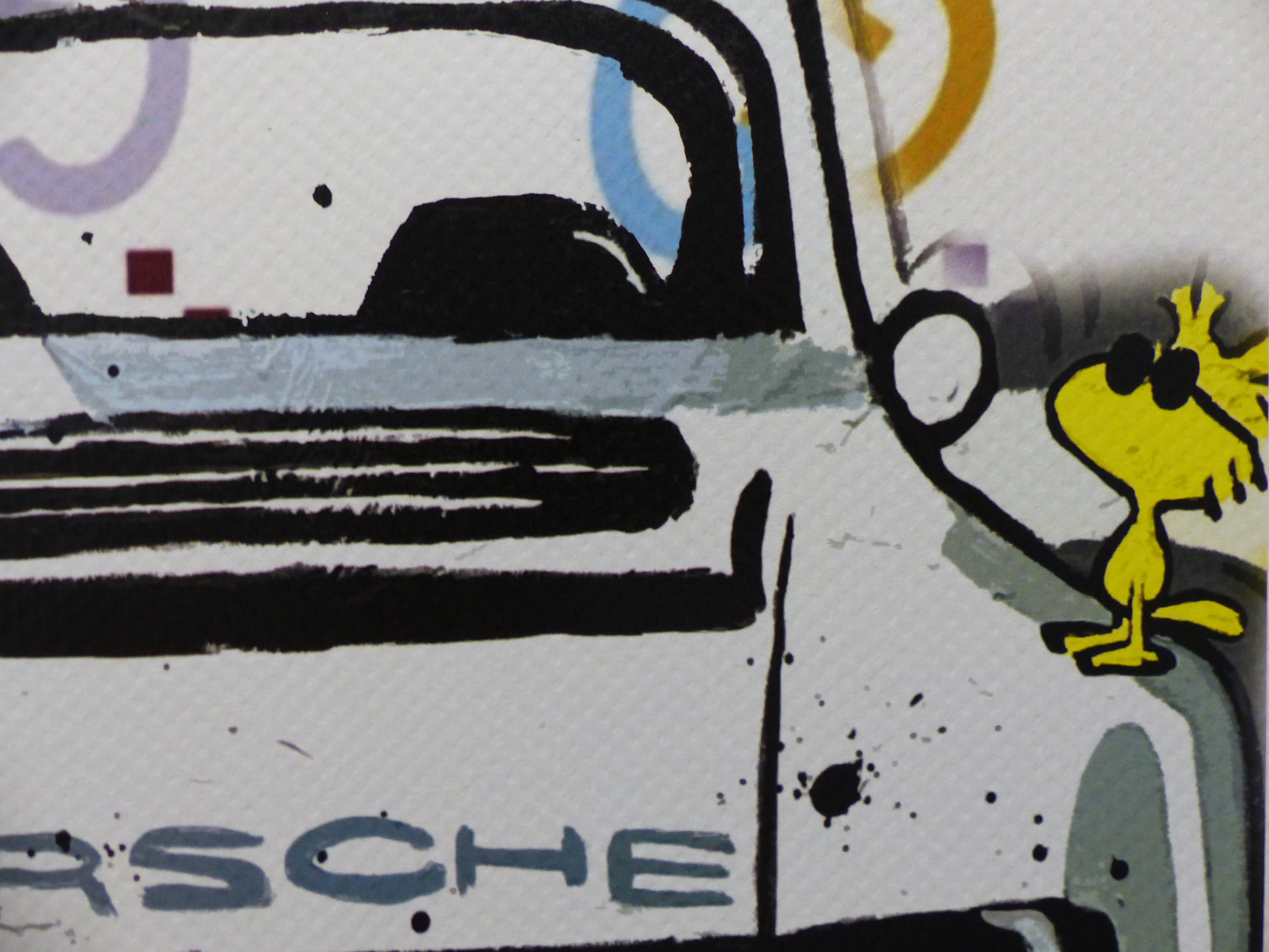 DEATH NYC Lithograpie Snoopy with Porsche im wertigen Holzrahmen ltd.Edit. of "120" COA 3D Siegel