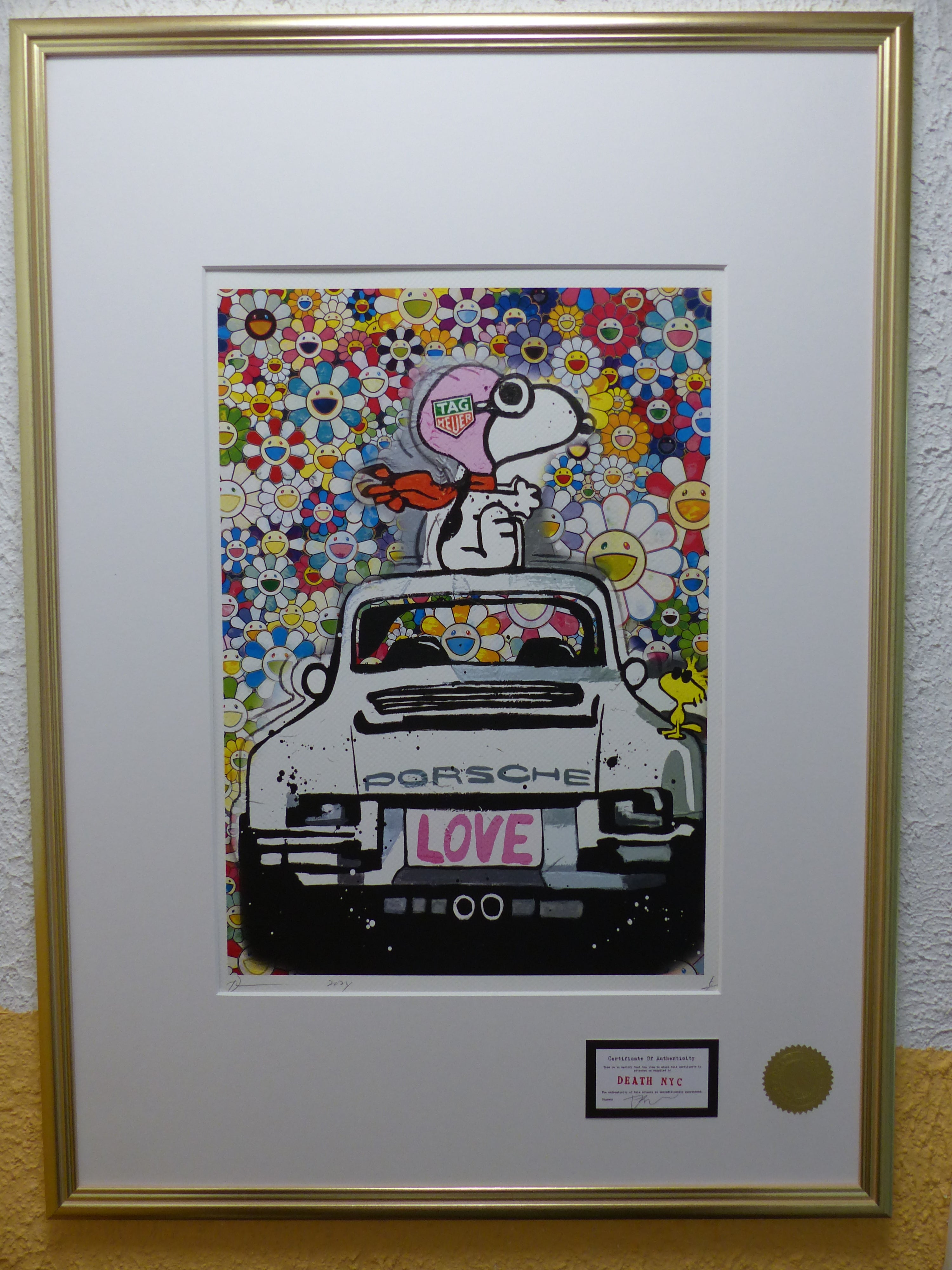 DEATH NYC Lithografie  "Snoopy with Porsche" limited Edition of "120" 3D-Siegel COA
