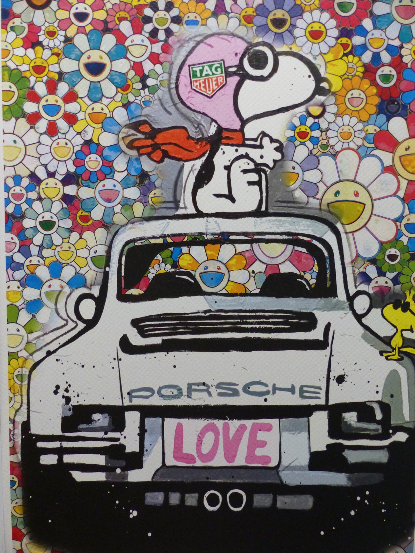 DEATH NYC Lithografie  "Snoopy with Porsche" limited Edition of "120" 3D-Siegel COA